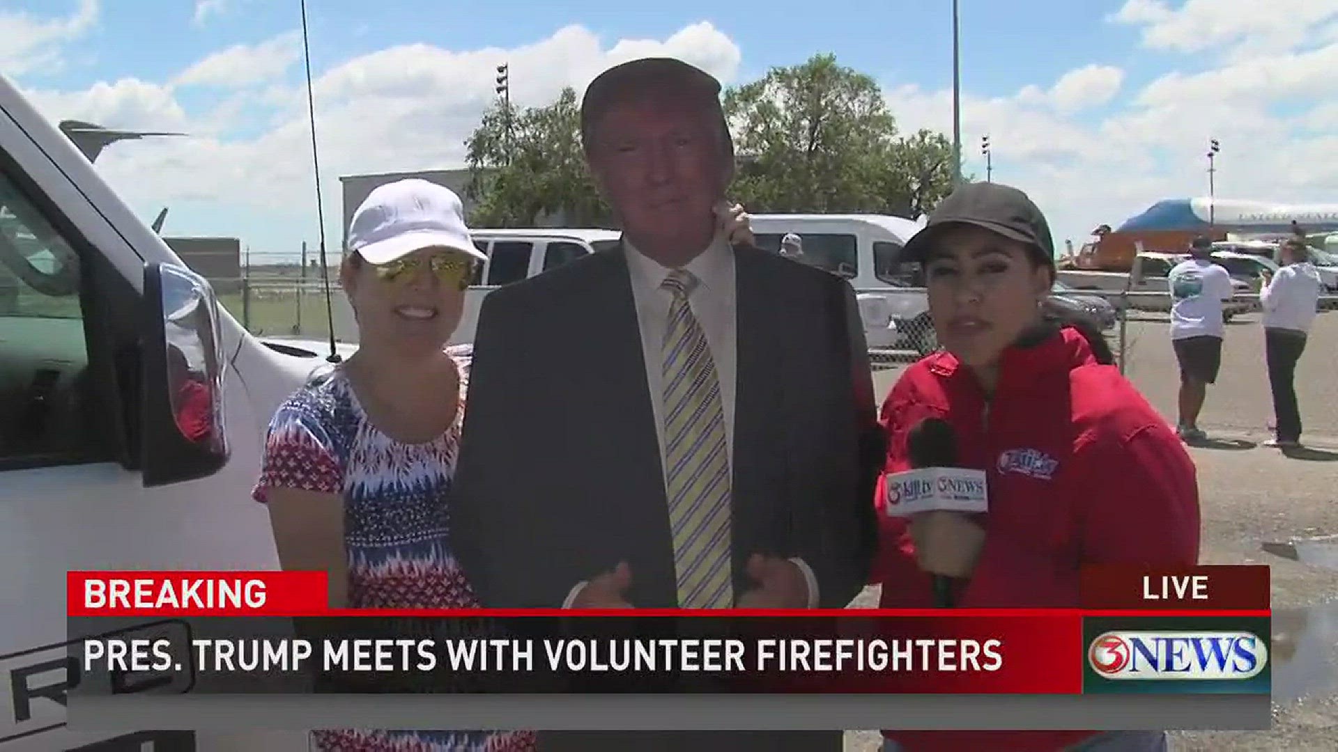Supporters of Donald Trump were excited to see the president -- one woman brought her life-sized cutout of Trump.