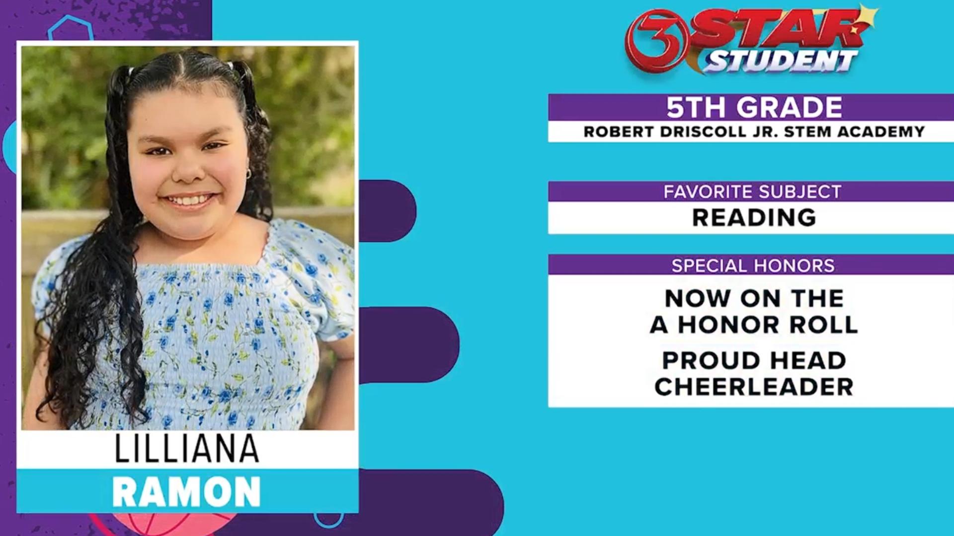 Lilliana's favorite subject is Reading, and she is on the A-Honor Roll.