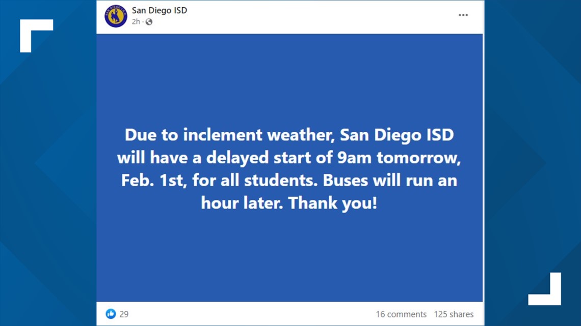 San Diego ISD delays school day Wednesday due to weather kiiitv com