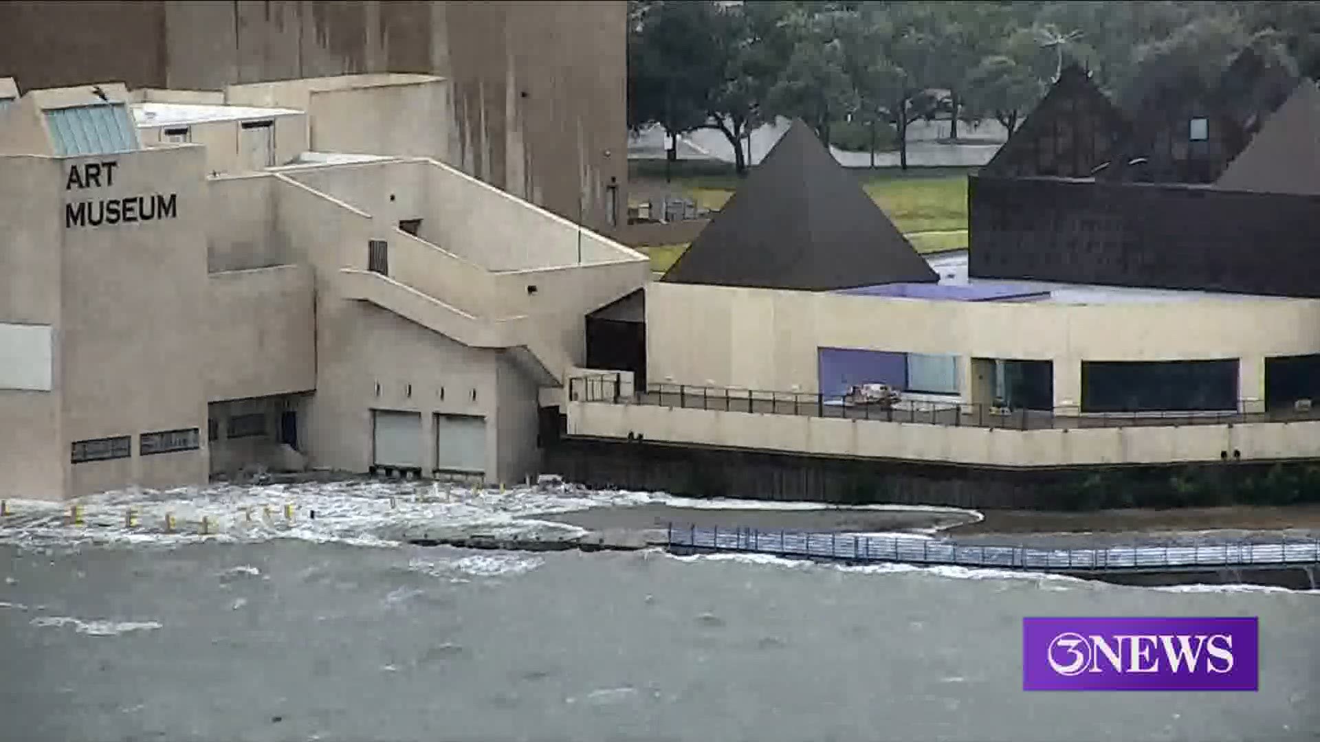 Water looks to be flooding the first floor of the Art Museum downtown.