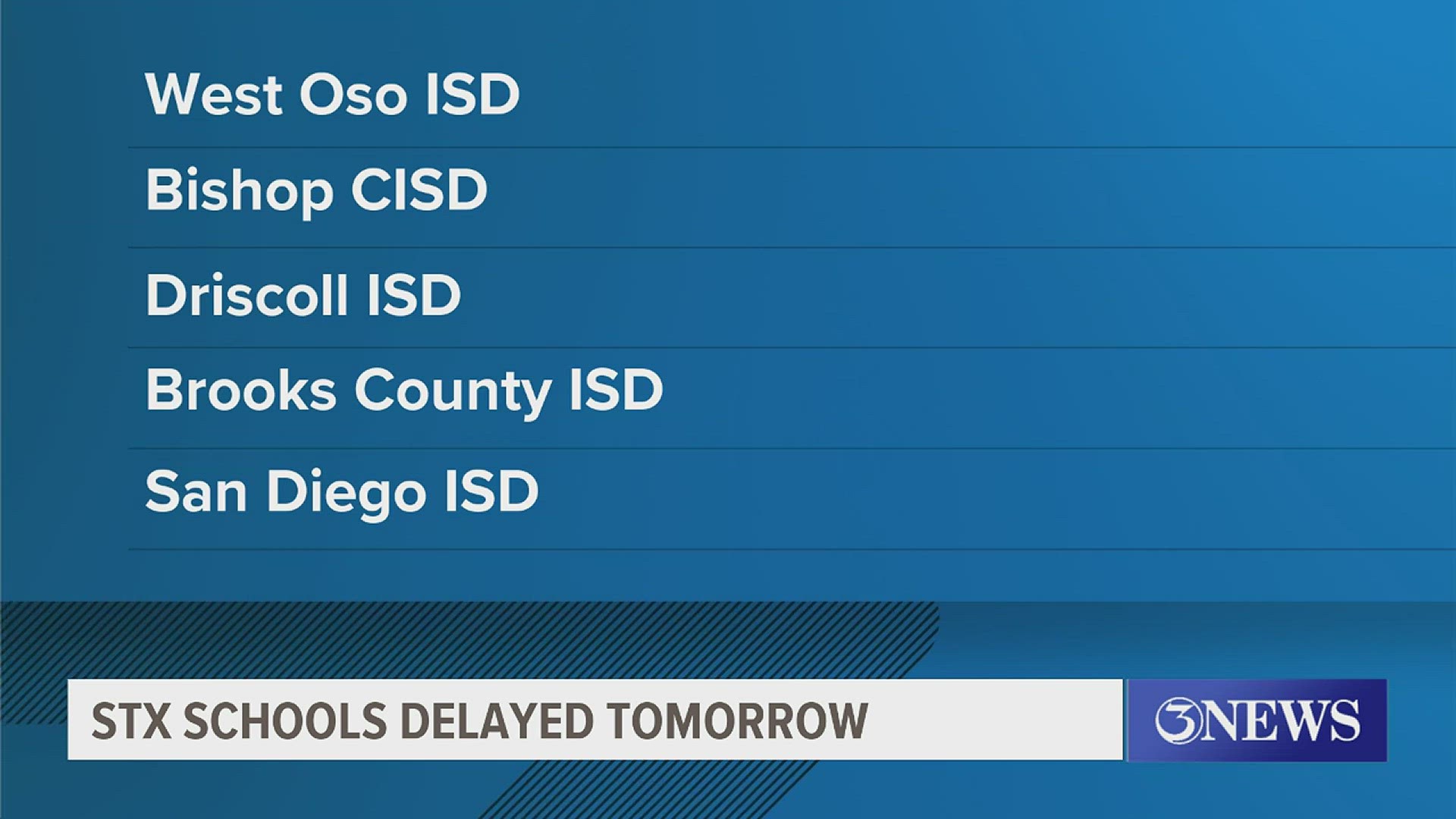 We have a full list of schools with schedule changes on our website at kiiitv.com.