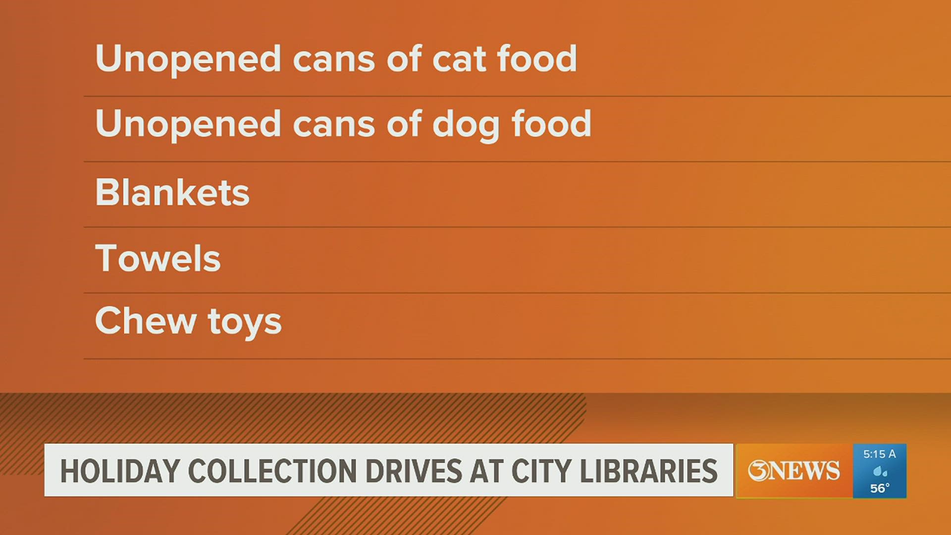 The Critter Comfort Drive and the Winter Coat Drive are collecting at all city public libraries.