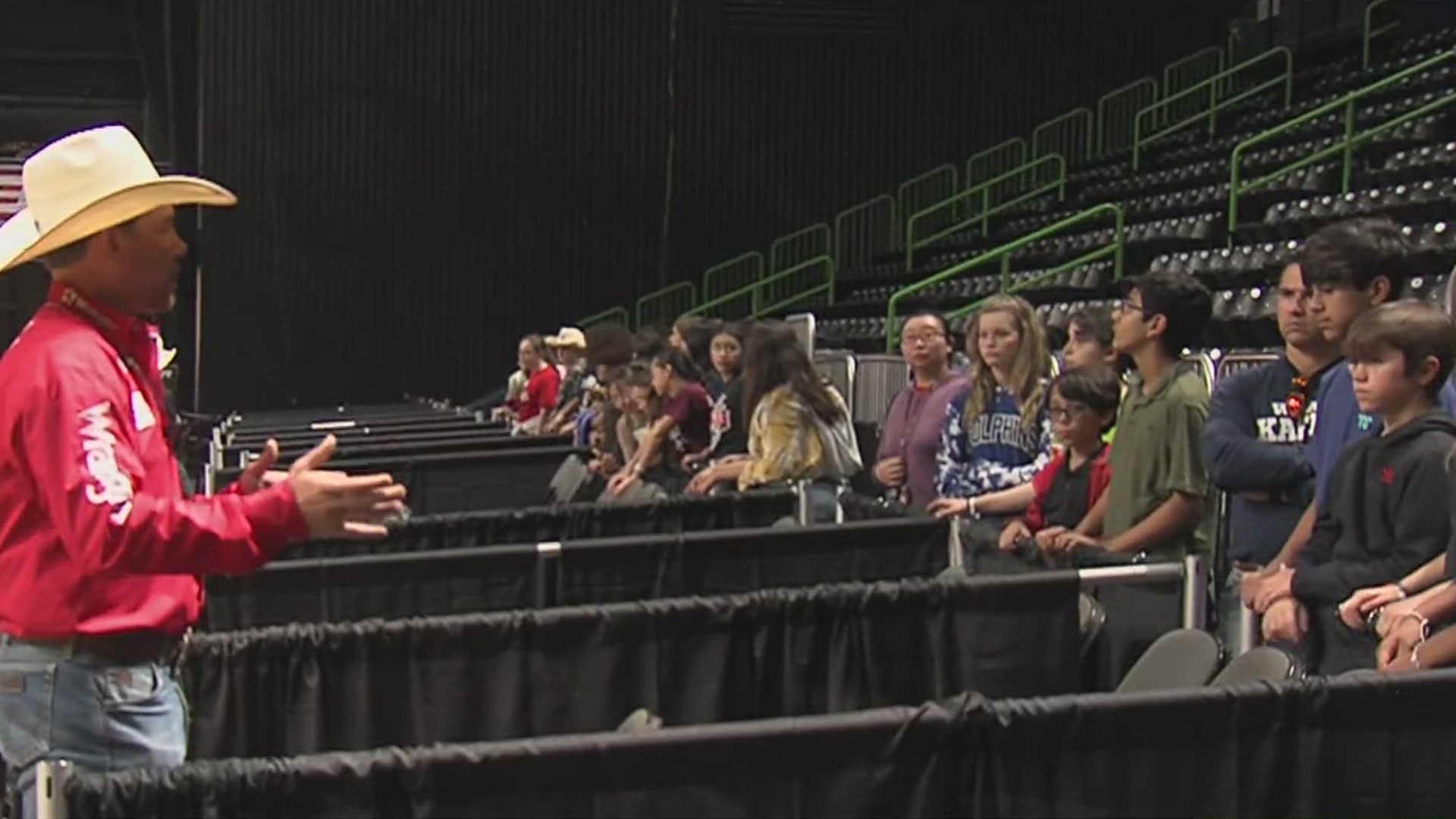 Before the bull riders started getting ready to compete, they spent their morning teaching kids from CCISD about how to become professional bull riders.