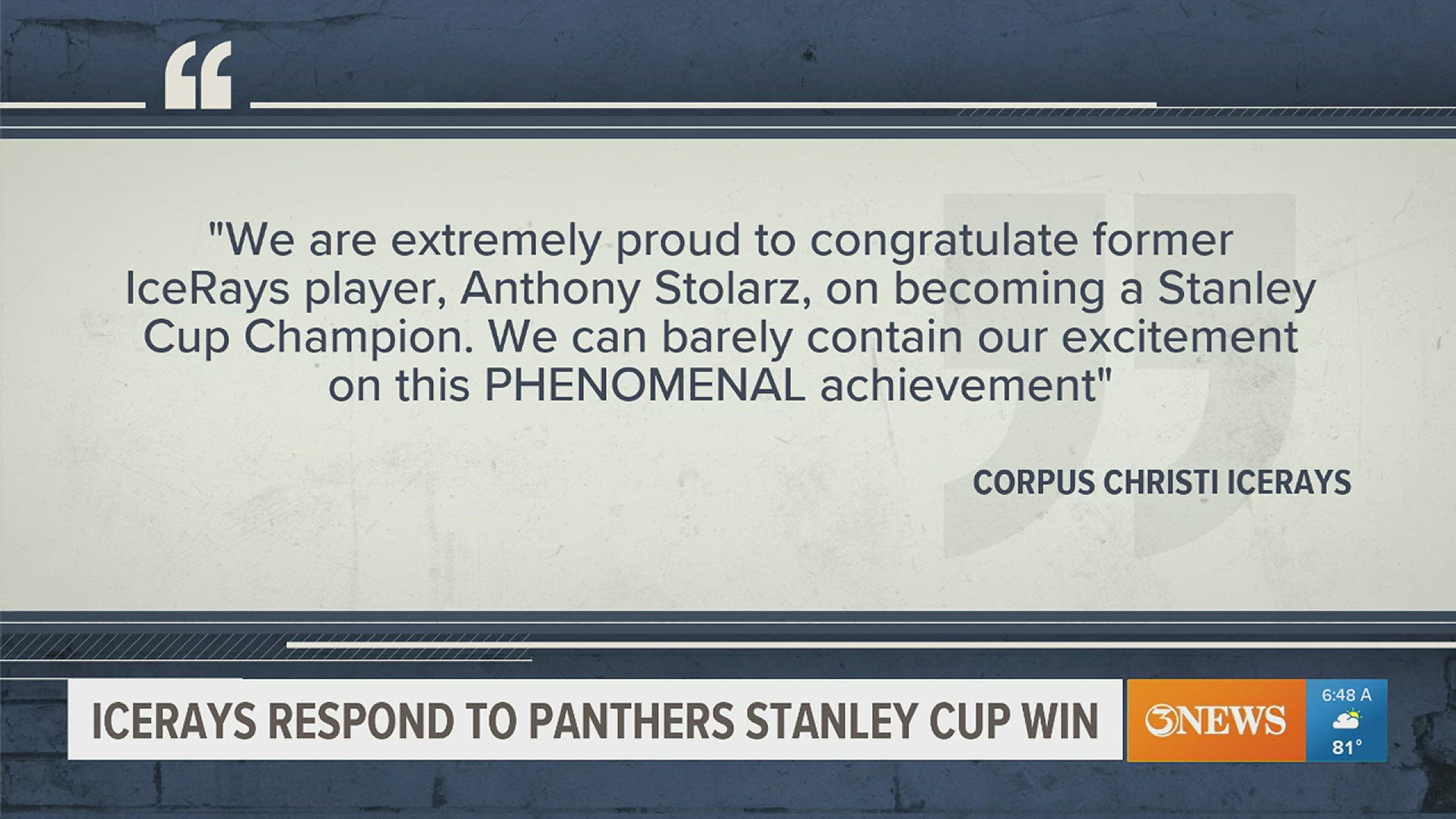 Former IceRays player wins Stanley Cup Championship with Florida Panthers