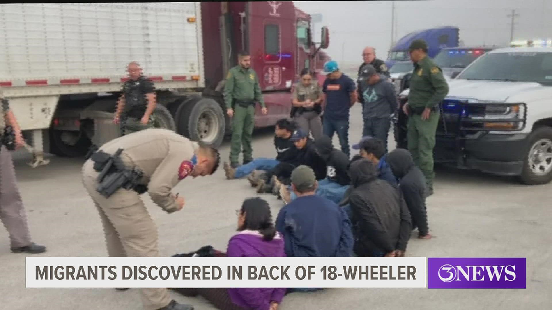 A 911 call came in about the 18-wheeler driving recklessly down U.S. 77 in foggy conditions. 11 migrants were found and the driver was arrested.