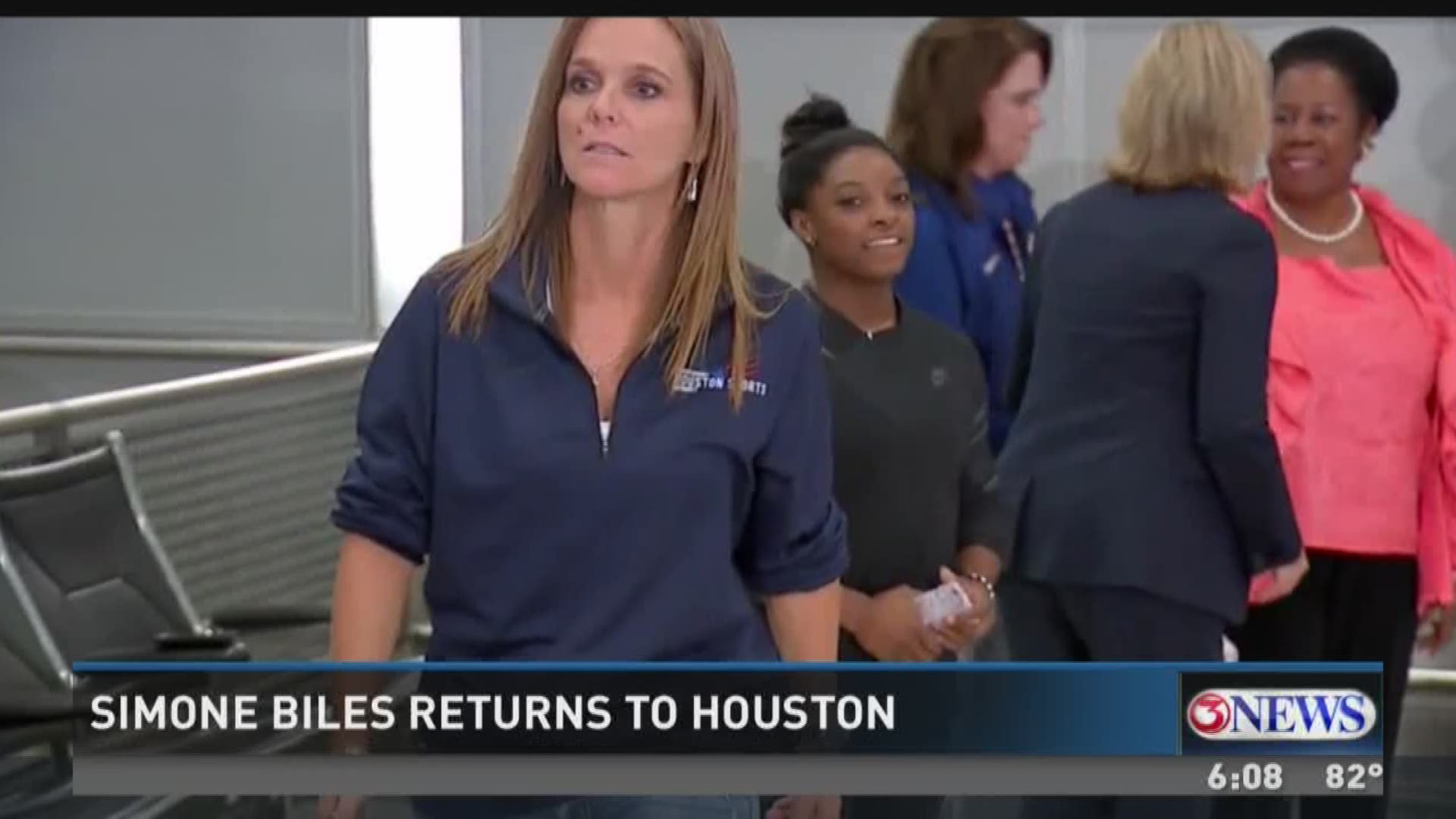 Dozens of excited fans gathered at Bush IAH Wednesday to welcome Olympic gold medalist and Spring native Simone Biles home to Houston. 