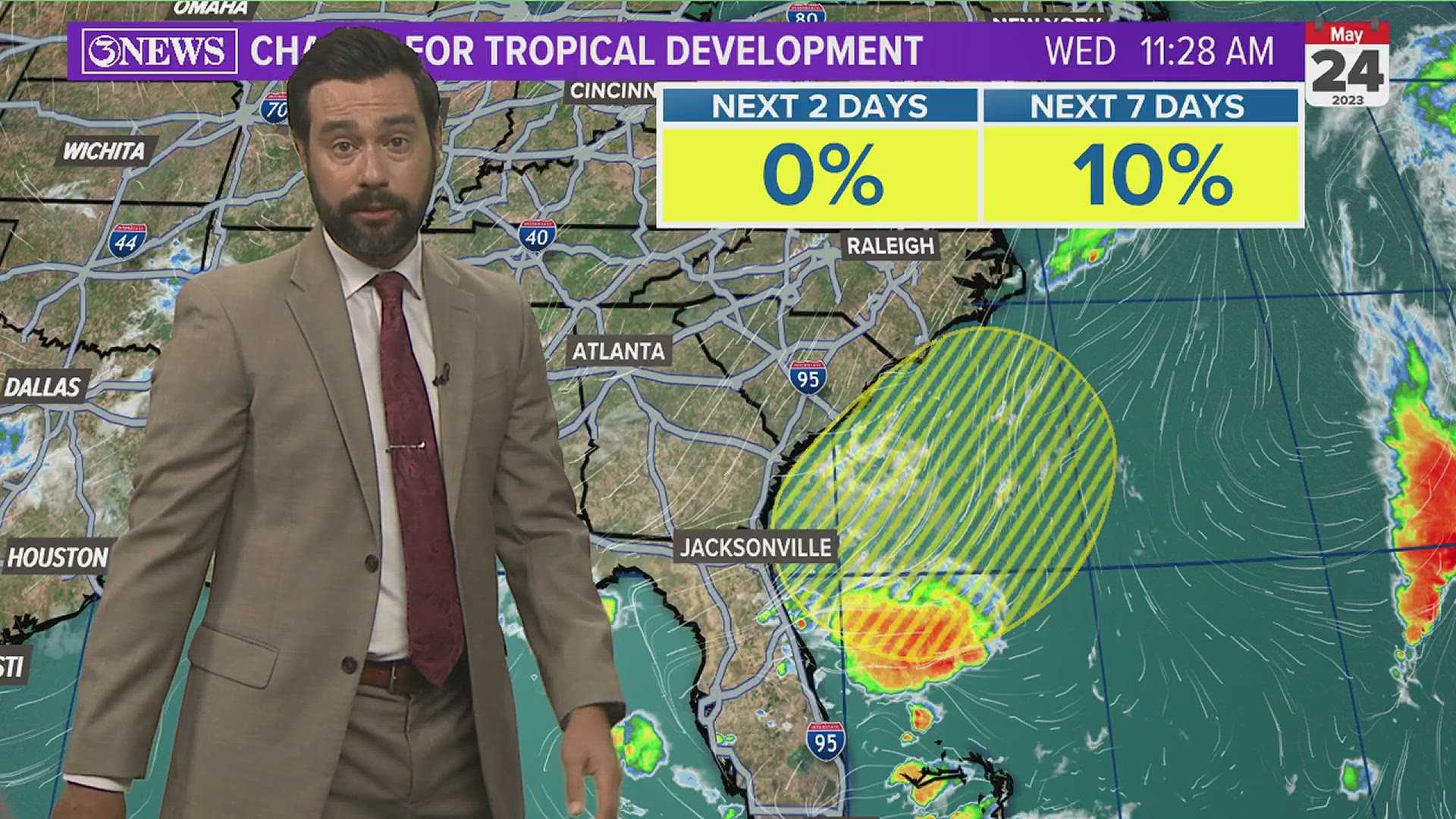 There is a low (10%) chance for tropical development near the Carolinas over Memorial Day Weekend