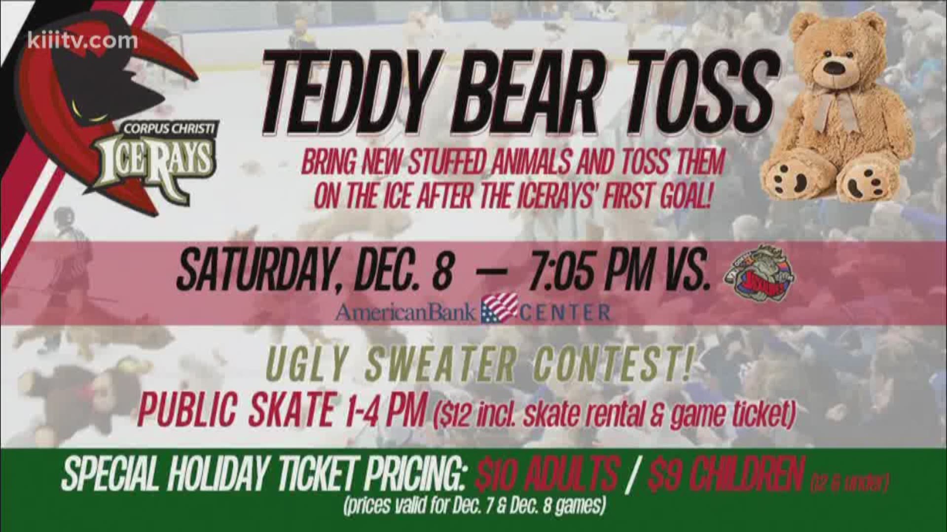 Friday and Saturday, December 7 & 8, 2018 tickets are only $10. Be sure to bring a teddy bear Saturday to donate as the gift will go to deserving kids this holiday season.