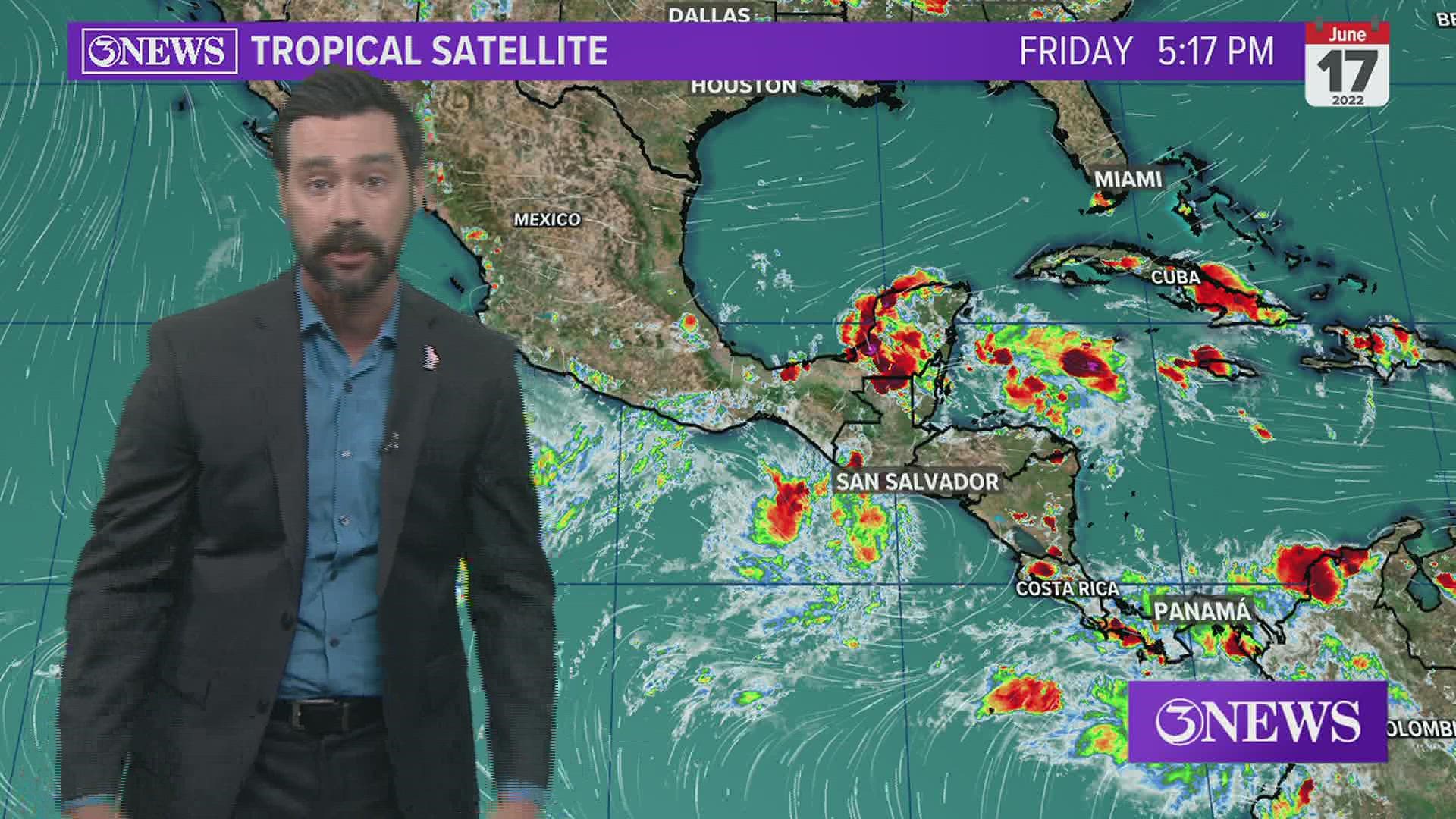 None of the three tropical systems around Central America pose a threat to Texas over the next 5-7 days.