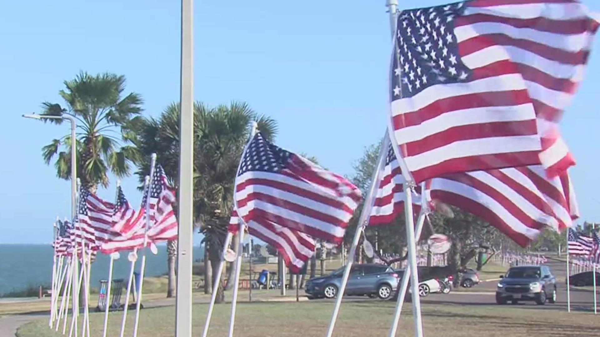 The Rotary Club of Corpus Christi plants hundreds of flags along Ocean Dr. every year to honor local veterans and first responders.