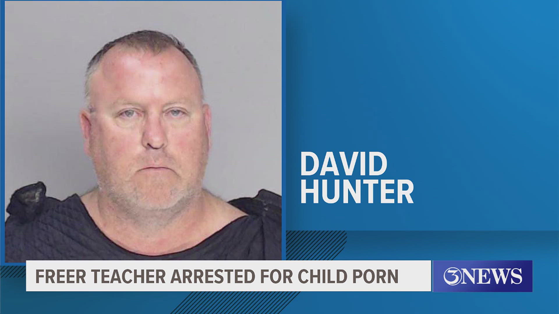 Nueces County Jail records show David Hunter was arrested for possession of child porn of a child under 10 years old.