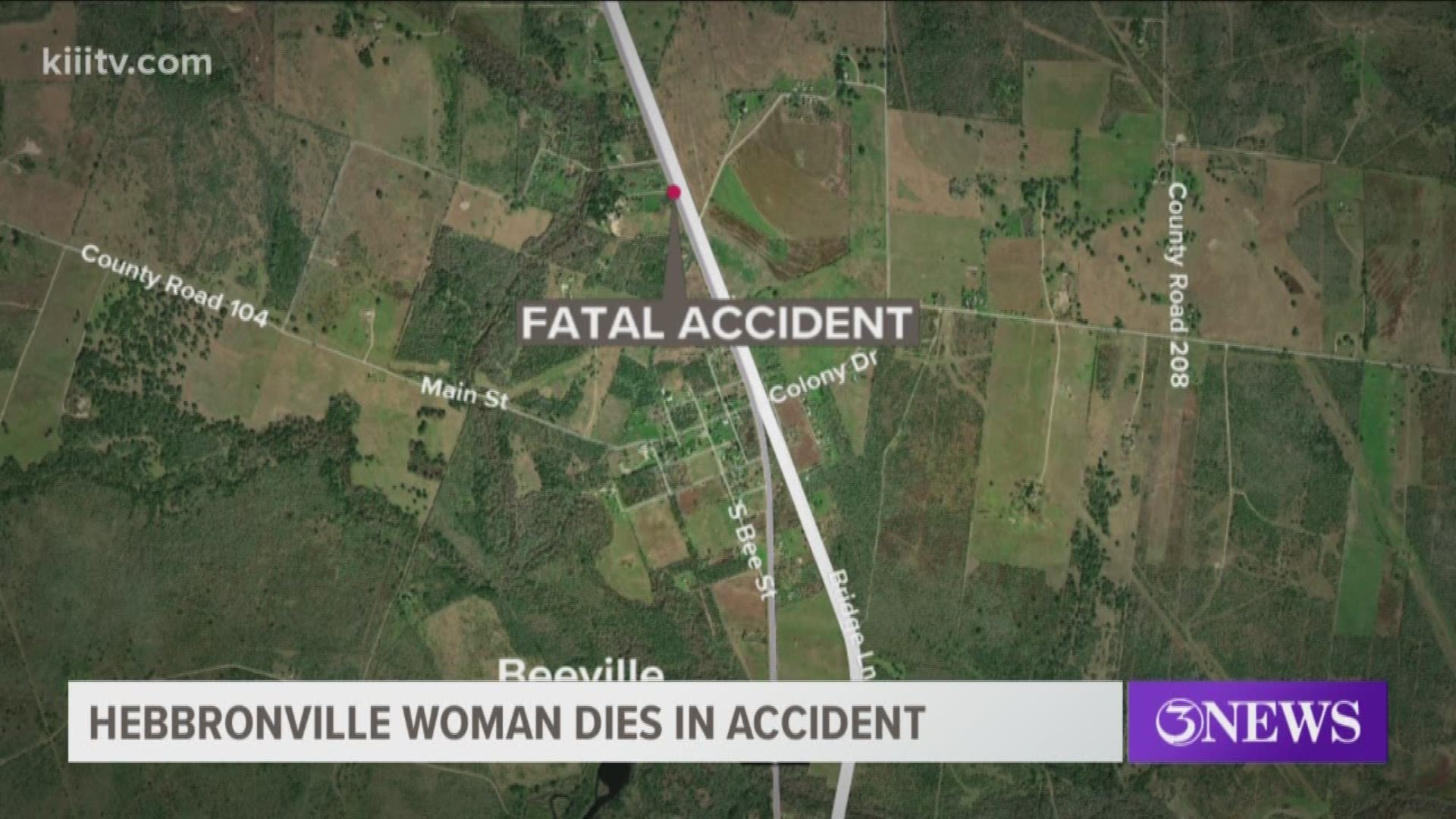 A woman was killed just after 4 p.m. Tuesday in an accident that happened on State Highway 181, about a mile south of Beeville, Texas.