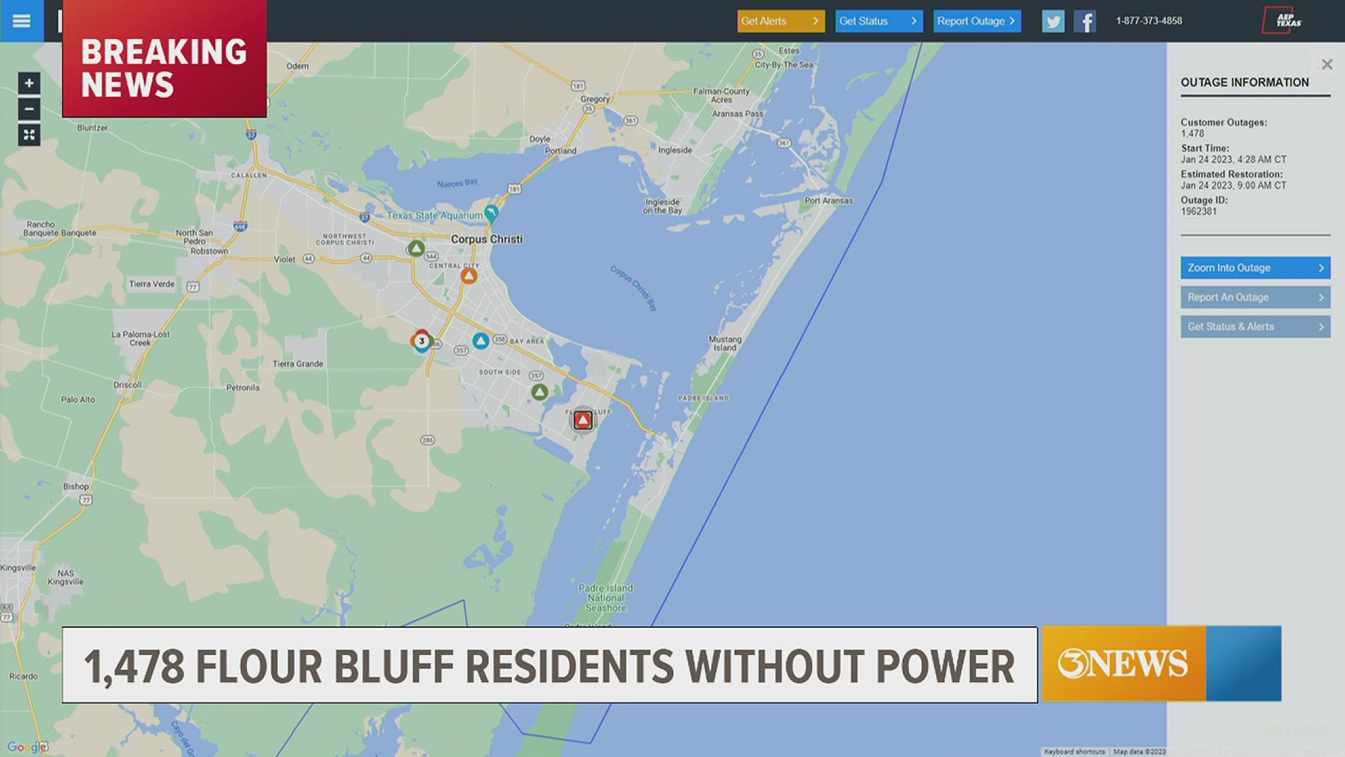 More than 1,400 Flour Bluff AEP customers are without power Tuesday morning. The cause is unknown.