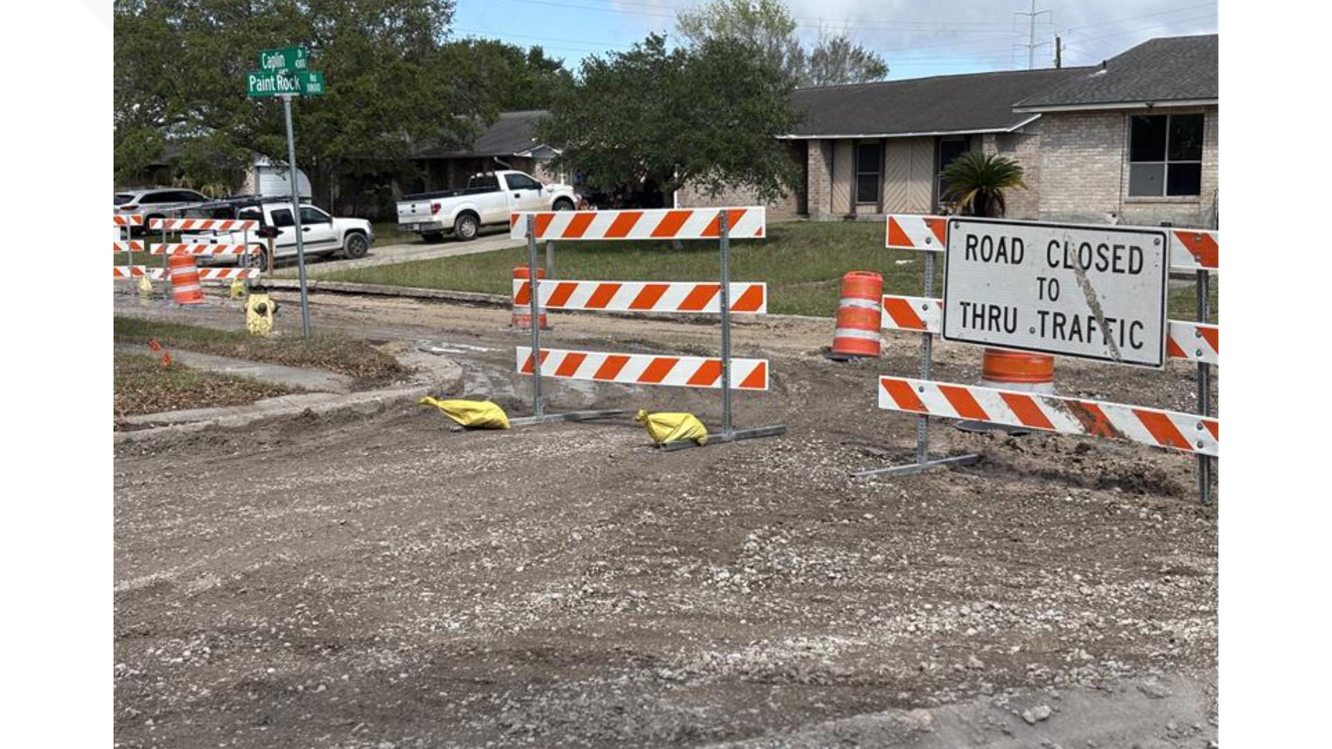 Emergency road closure on Caplin Drive in Corpus Christi for water line ...