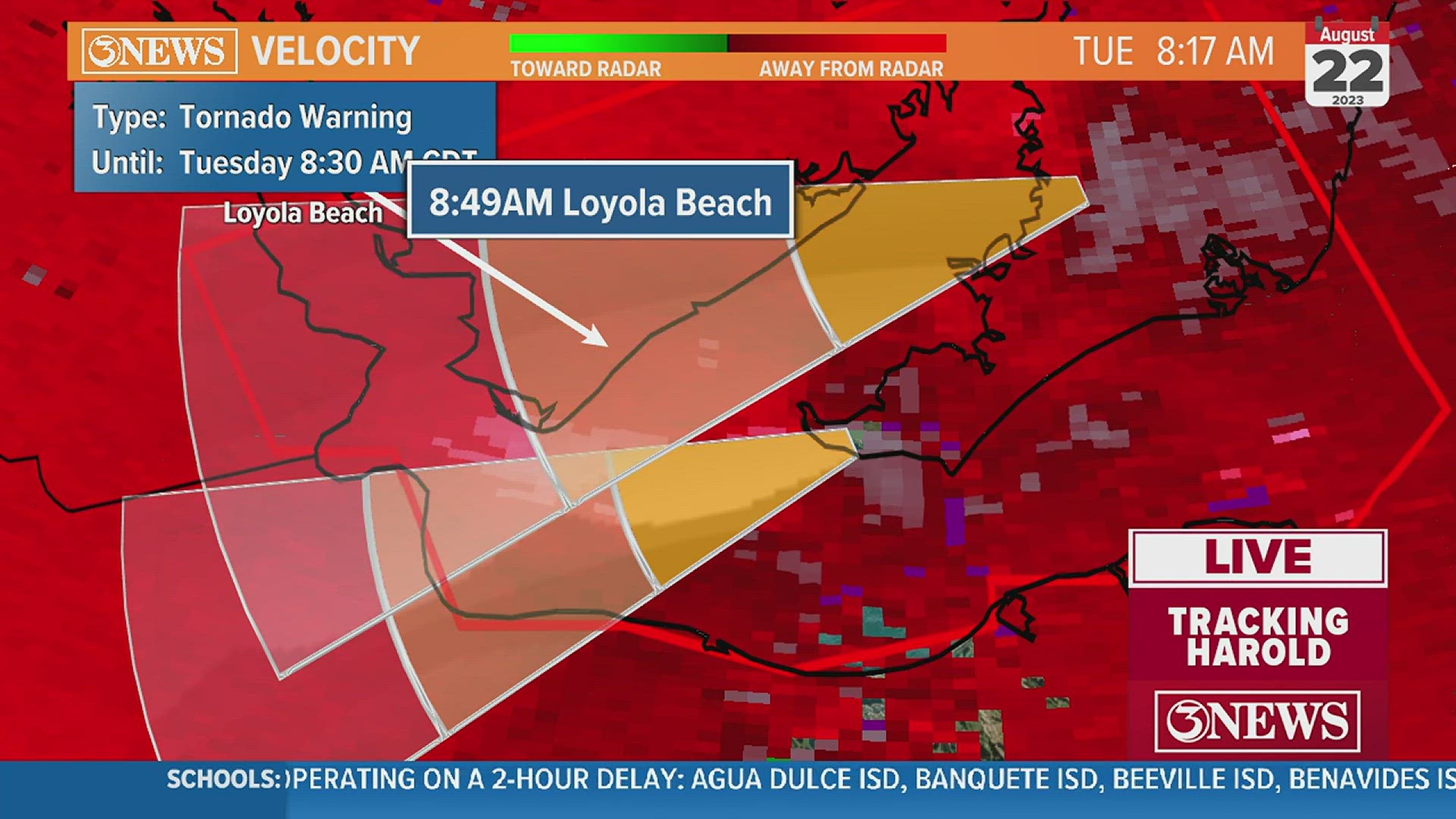 A tornado warning was issued for Baffin Bay.