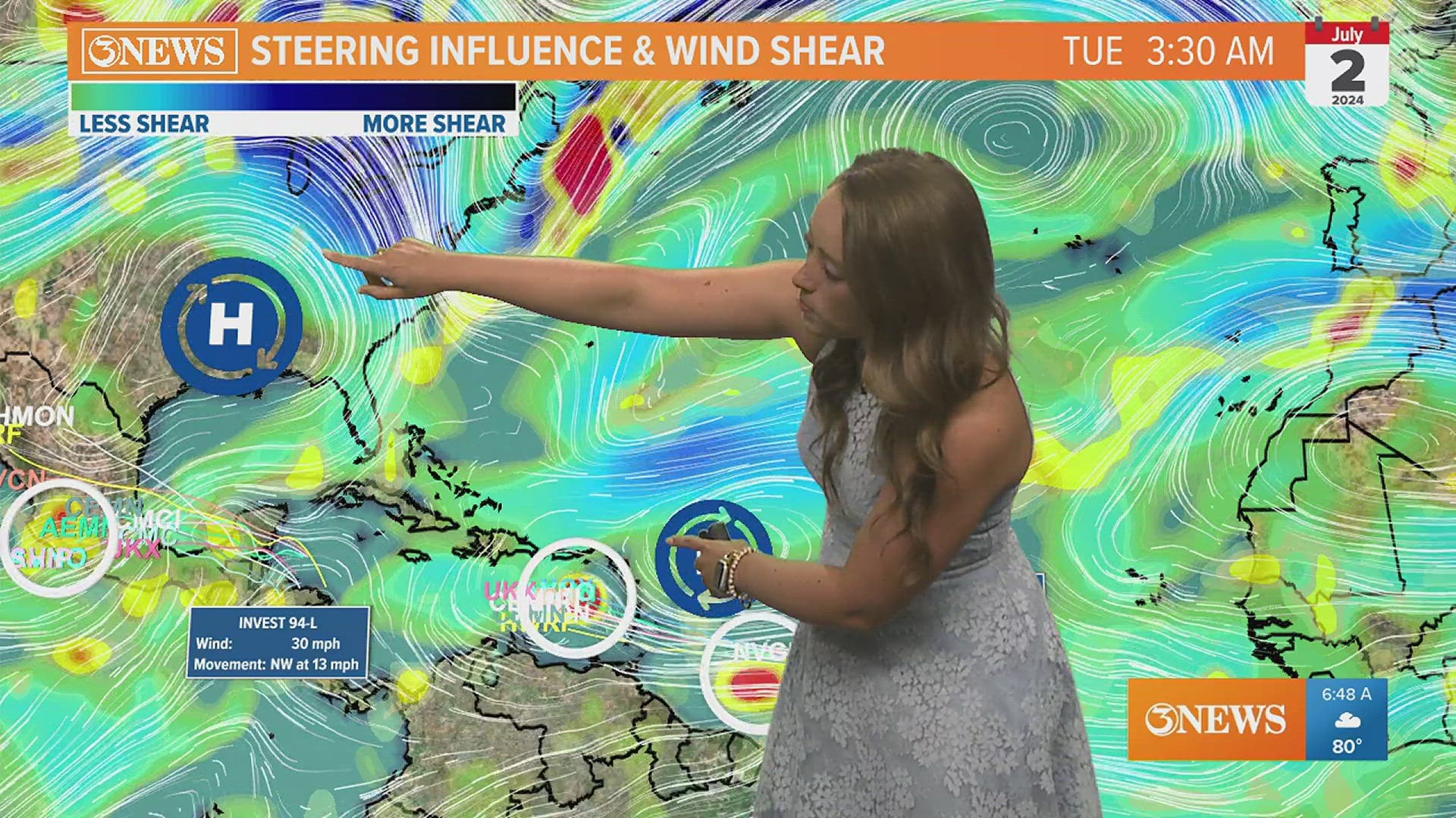 A tropical wave moves into the Bay of Campeche this weekend. A tropical storm is possible in the Atlantic by Saturday.