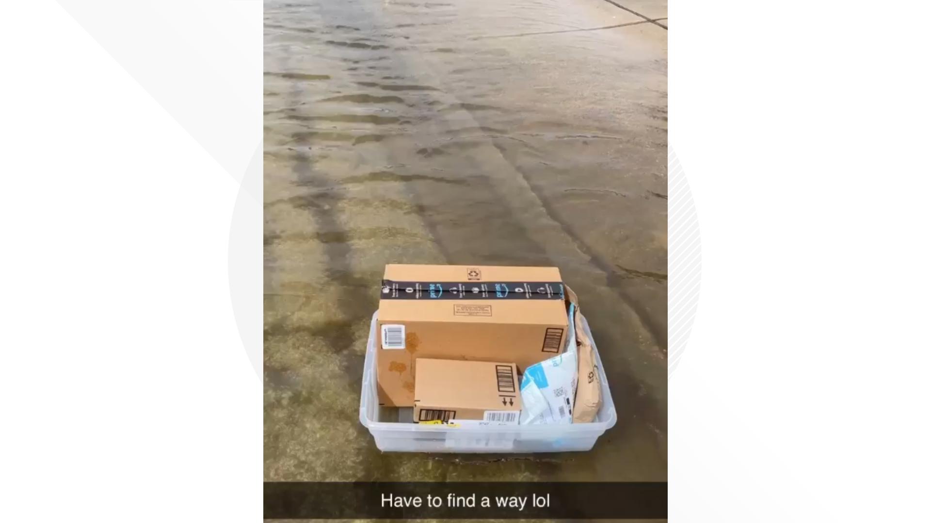 Miranda Maldonado wrote to 3NEWS saying she is an Amazon delivery driver who is finding a creative way to make her rounds in the aftermath of Tropical Storm Alberto.
