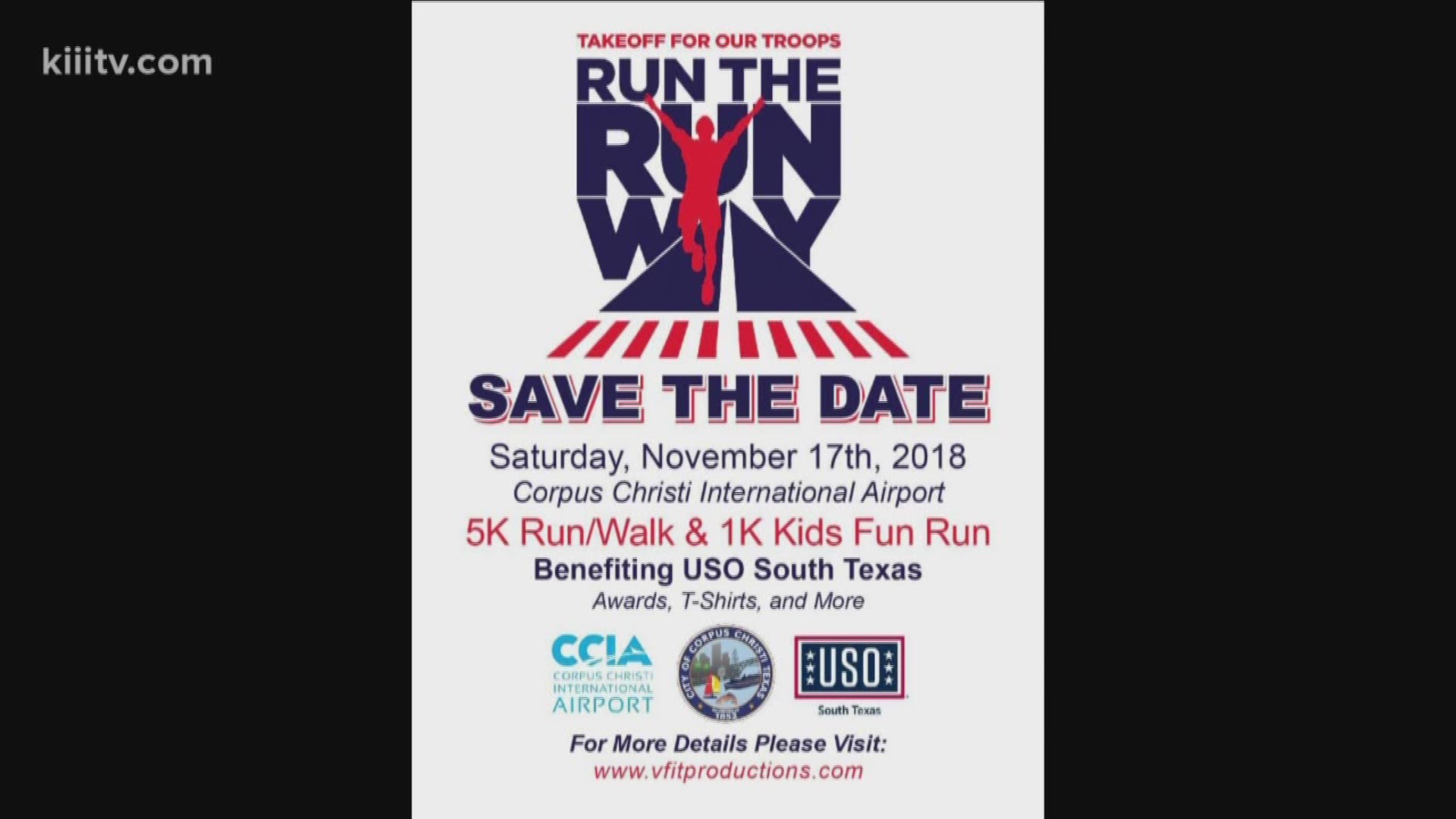 The Corpus Christi International Airport is looking to help the USO of South Texas by hosting a fun run November 17, 2018. Visit vfitproductions.com