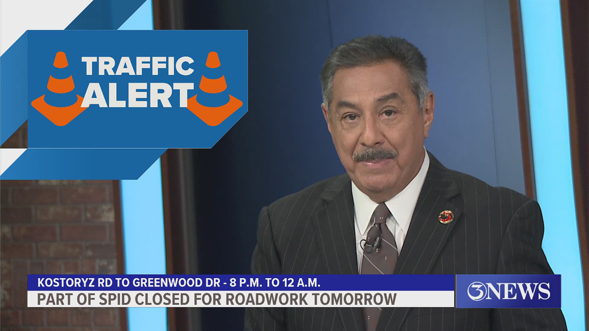 State Highway 358 between Kostoryz Road and  Greenwood Drive will be closed from 8 p.m. to midnight for concrete work.