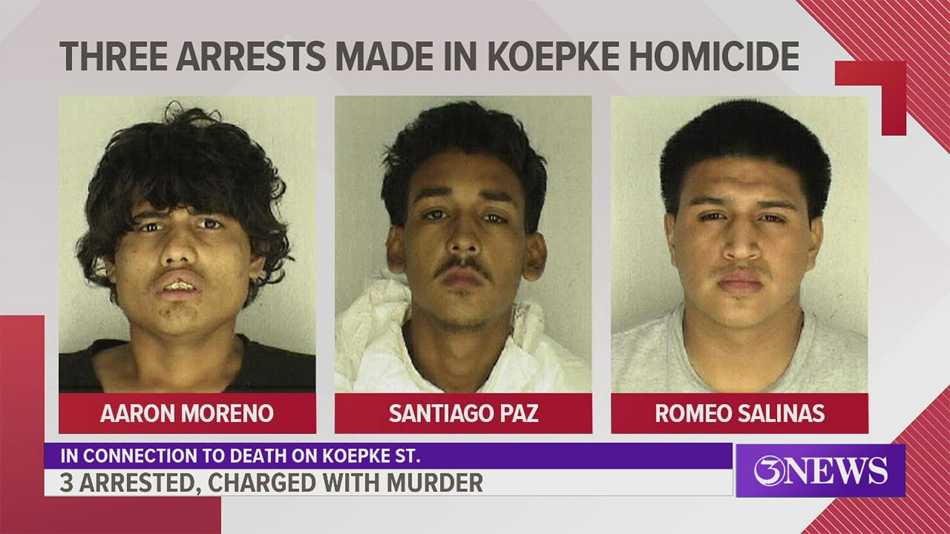 Romeo Salinas, 18, Aaron Moreno, 17 and Santiago Paz, 19, have all been charged with murder, according to the Corpus Christi Police Department.