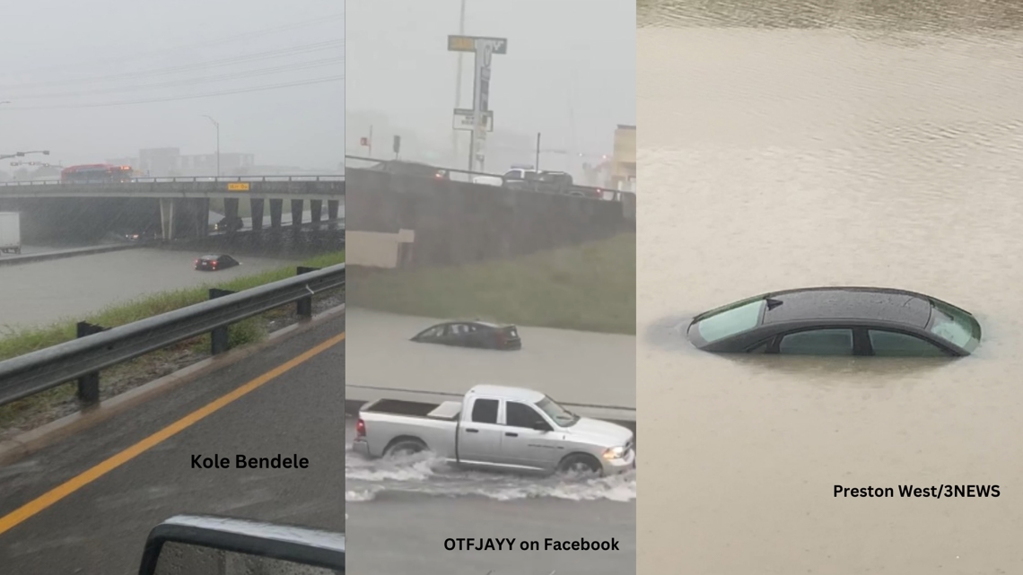 CAR UNDER WATER| Drivers show progress of car stuck on highway in flash ...