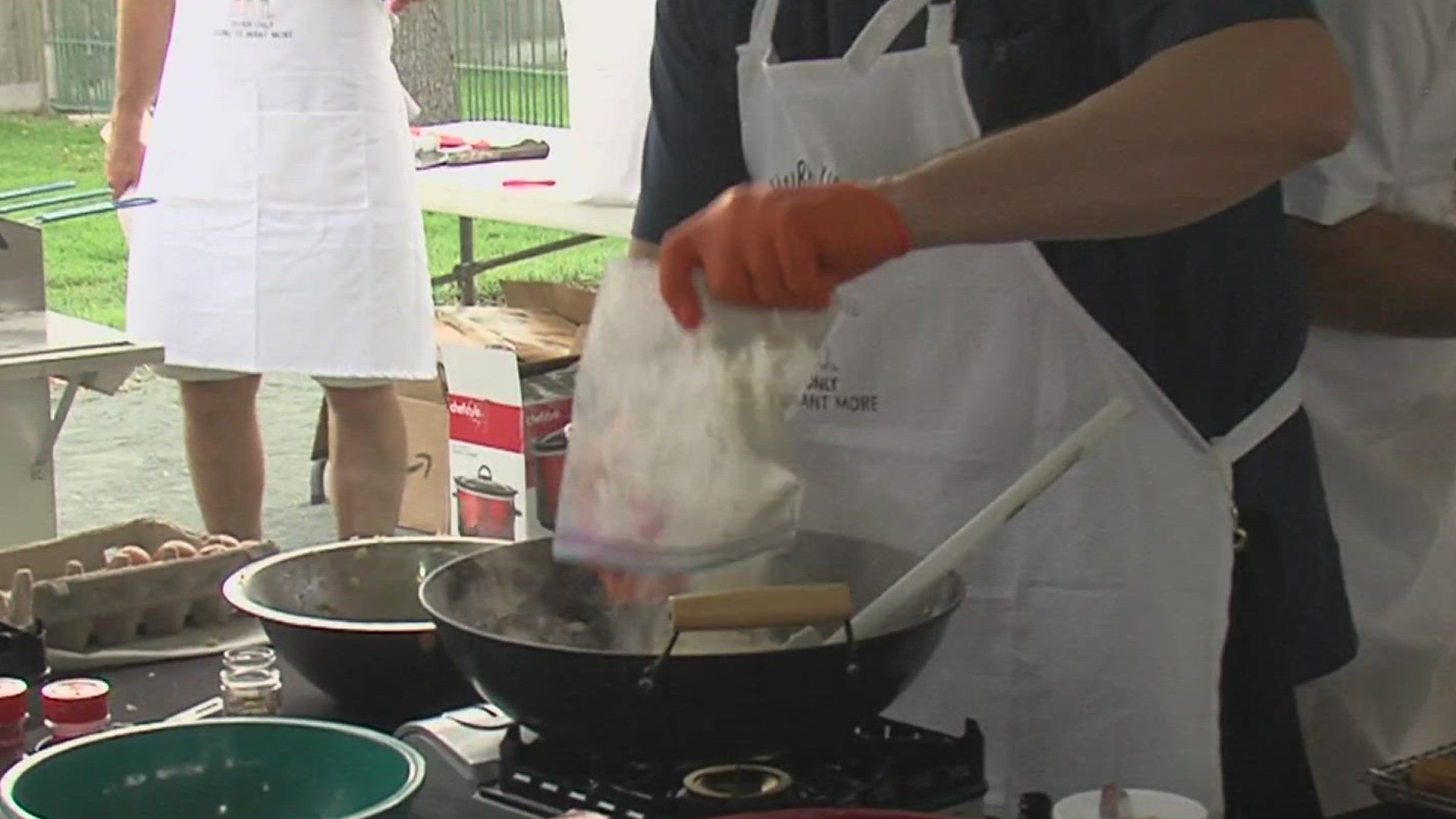 Each team of men is tasked with putting together a signature dish, and also doing their part to raise the most money for the house.