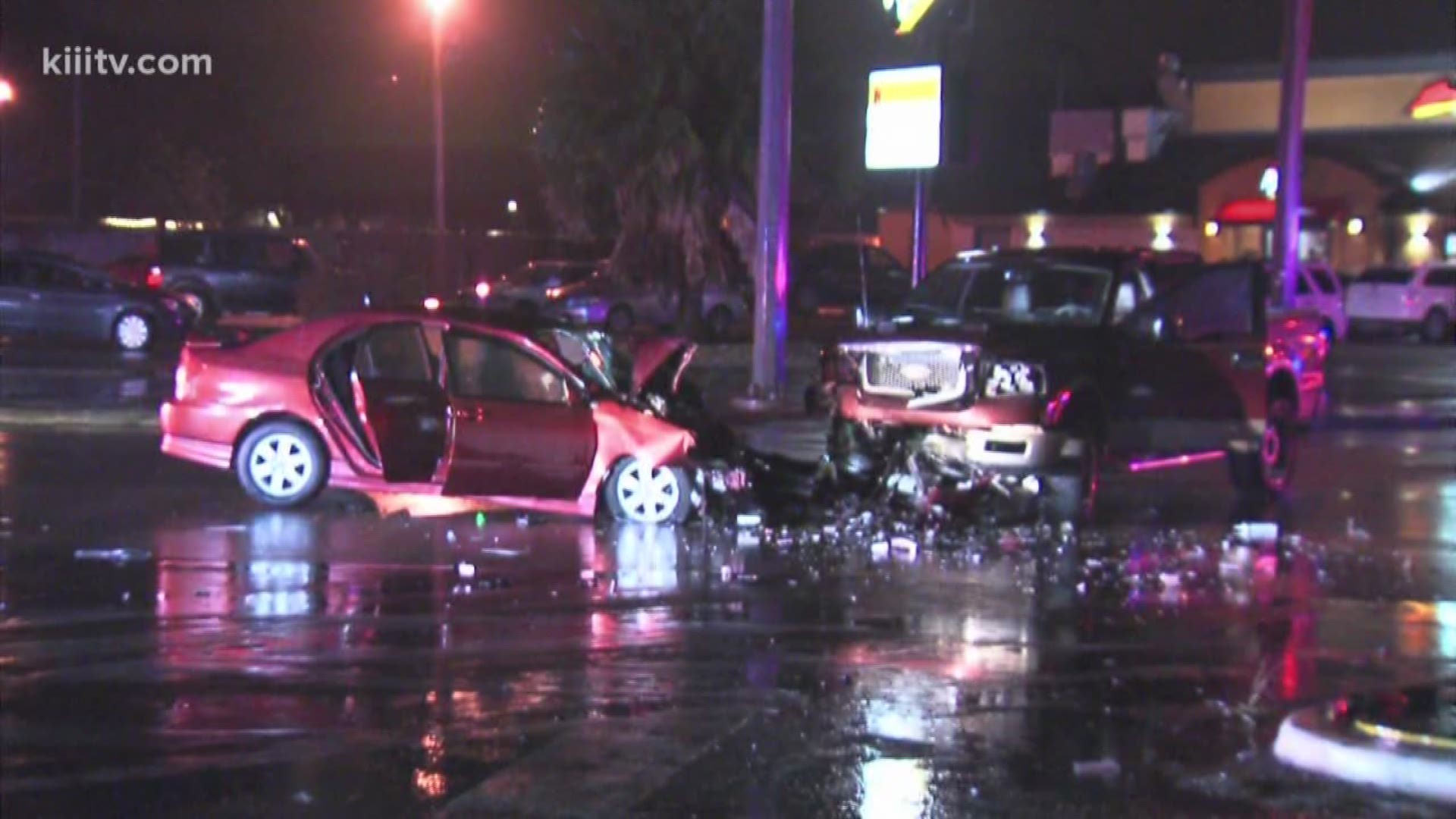 Corpus Christi police were called to a head-on collision Tuesday night at the intersection of South Staples Street and Baldwin Boulevard that claimed the life of one person and left a child in critical condition.