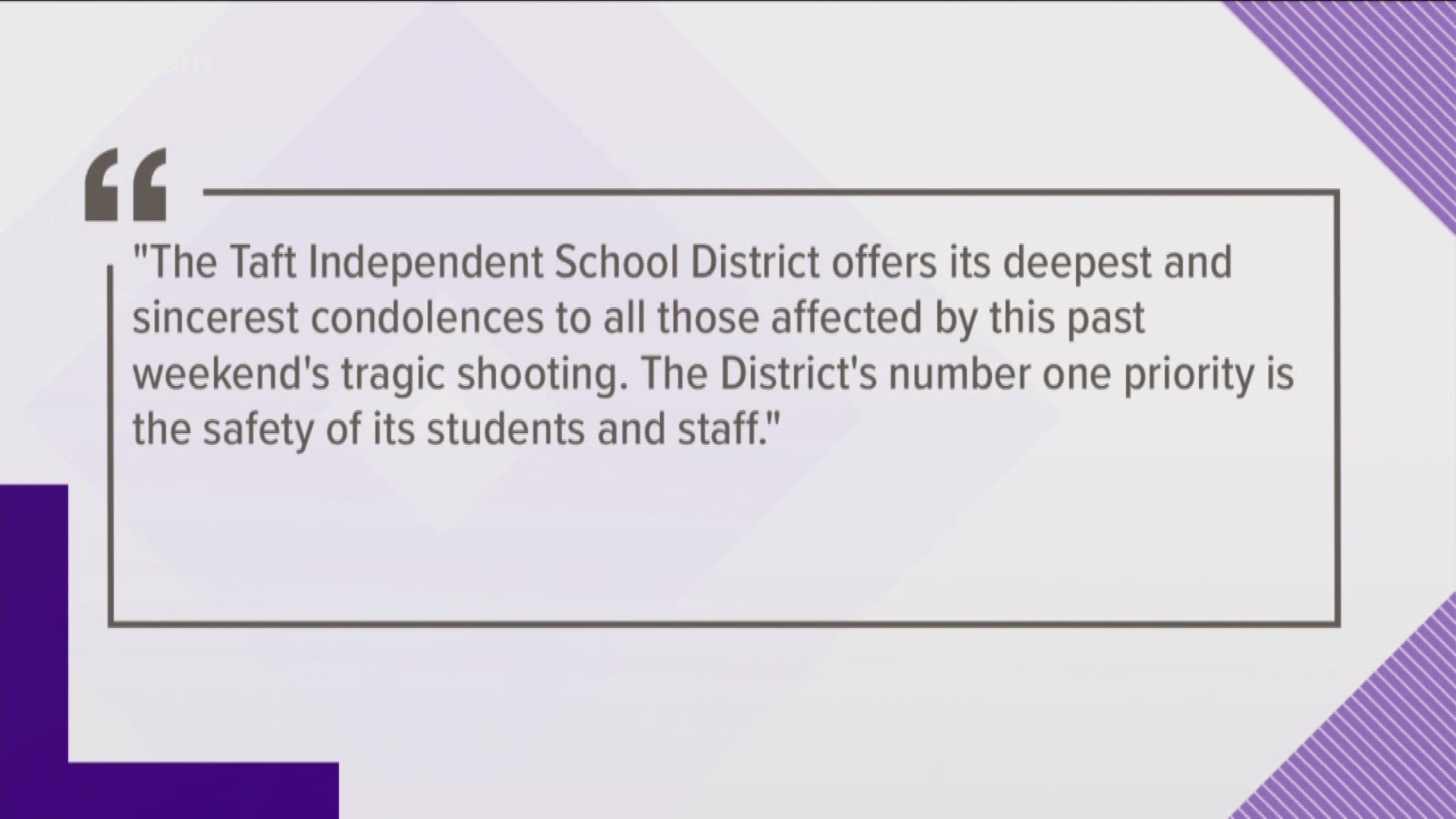 Statement from Taft ISD regarding the shooting on October 13th.