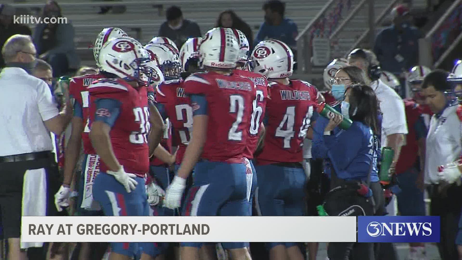 Gregory-Portland lead throughout in a 31-21 win over the Texans Wednesday night. G-P ends its season while Ray finishes with Veterans Memorial next week.