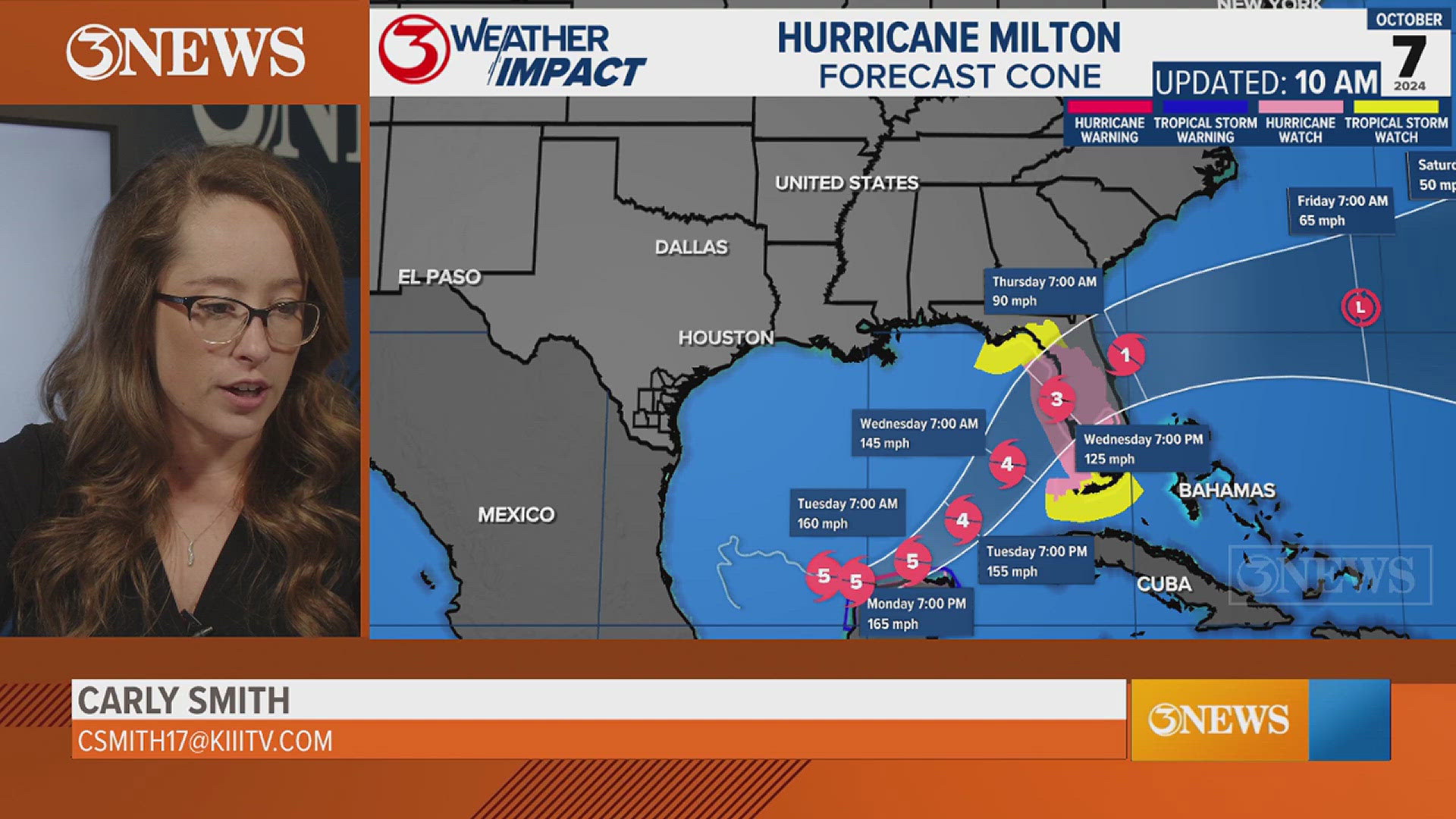 Hurricane Milton is now the 40th Cat 5 Hurricane on record. Texas will see minor coastal flooding and dangerous rip currents as the cyclone moves toward Florida.