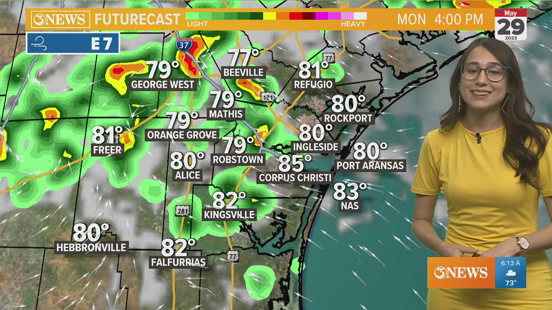 Clouds and rain chances increase heading into the back half of the Memorial Day weekend. Skies clear and temps jump back into the low 90s late next week.
