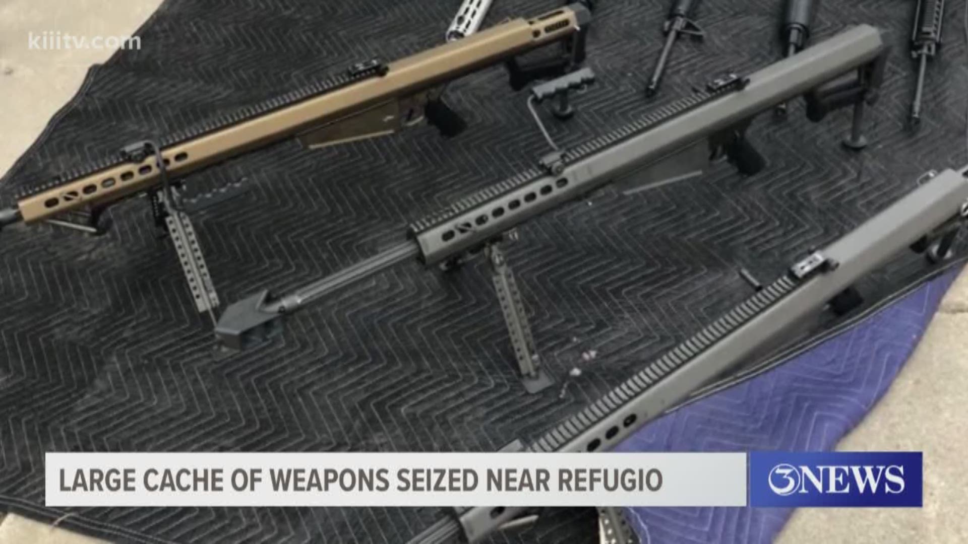 A traffic stop near Refugio has intercepted a large cache of weapons and ammo. Law enforcement believe the arsenal was on its way to Mexico.