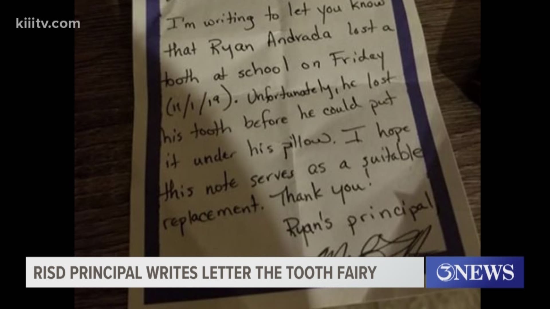 The principal at Driscoll Elementary School in Robstown read an excused absence not for a student but for their tooth.