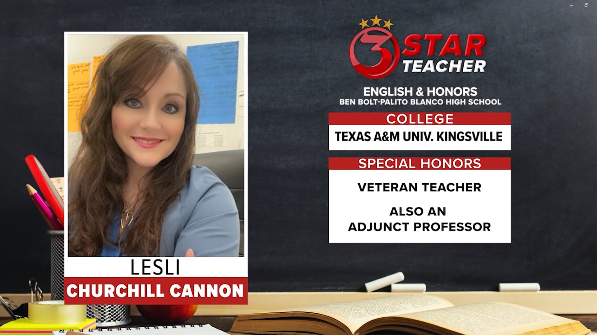 Ms. Cannon teaches at Ben Bolt-Palito Blanco High School.