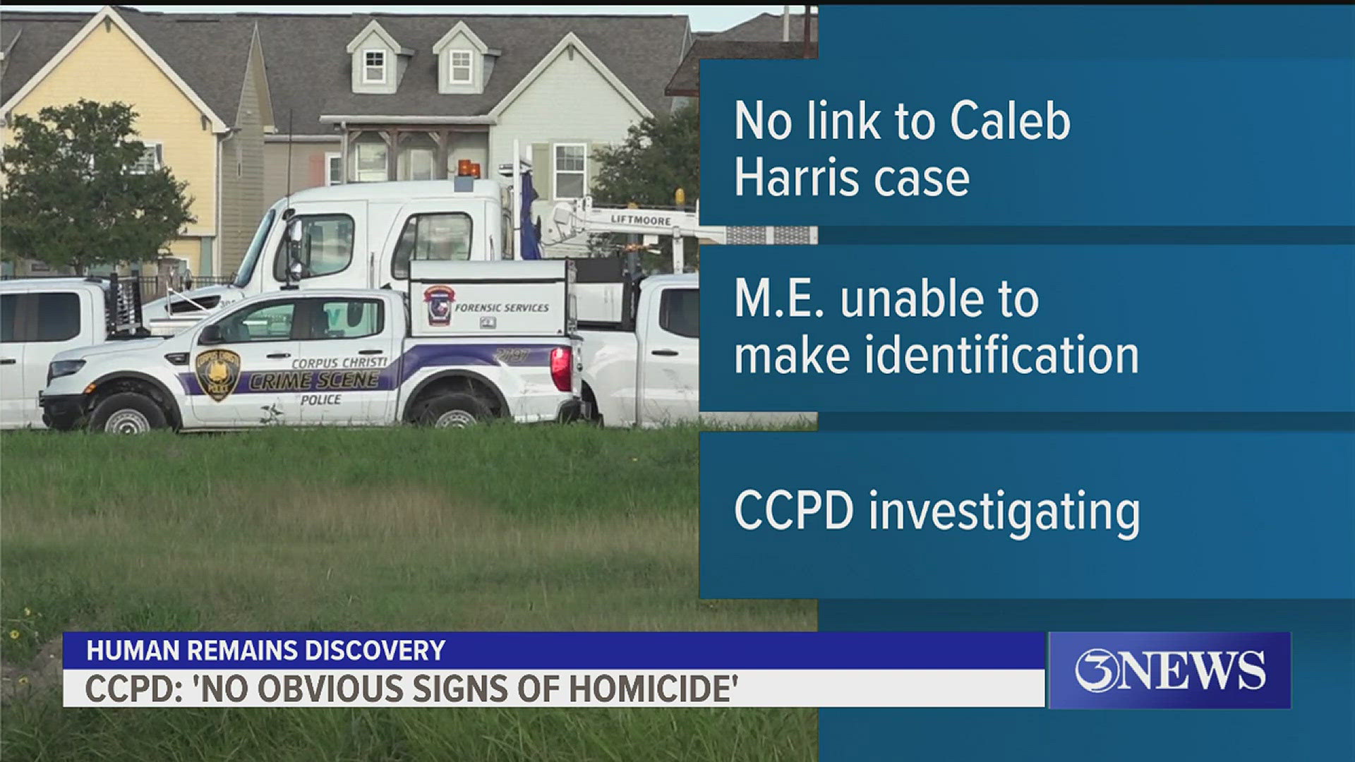 Investigators have not confirmed any link to missing person Caleb Harris who disappeared from a nearby apartment complex March 4.