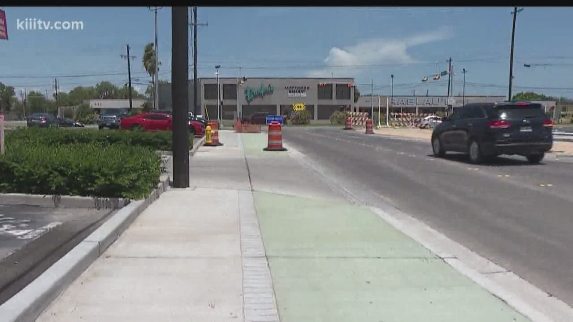 If you are driving down Ennis Joslin in Corpus Christi, you might notice part of the sidewalk is green. It turns out, that's a bike track.