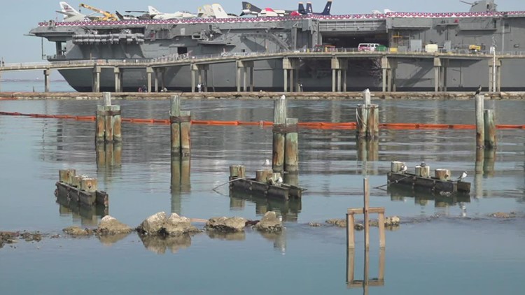 Boom put around USS Lexington, Texas State Aquarium as oil spotted in Corpus Christi Bay