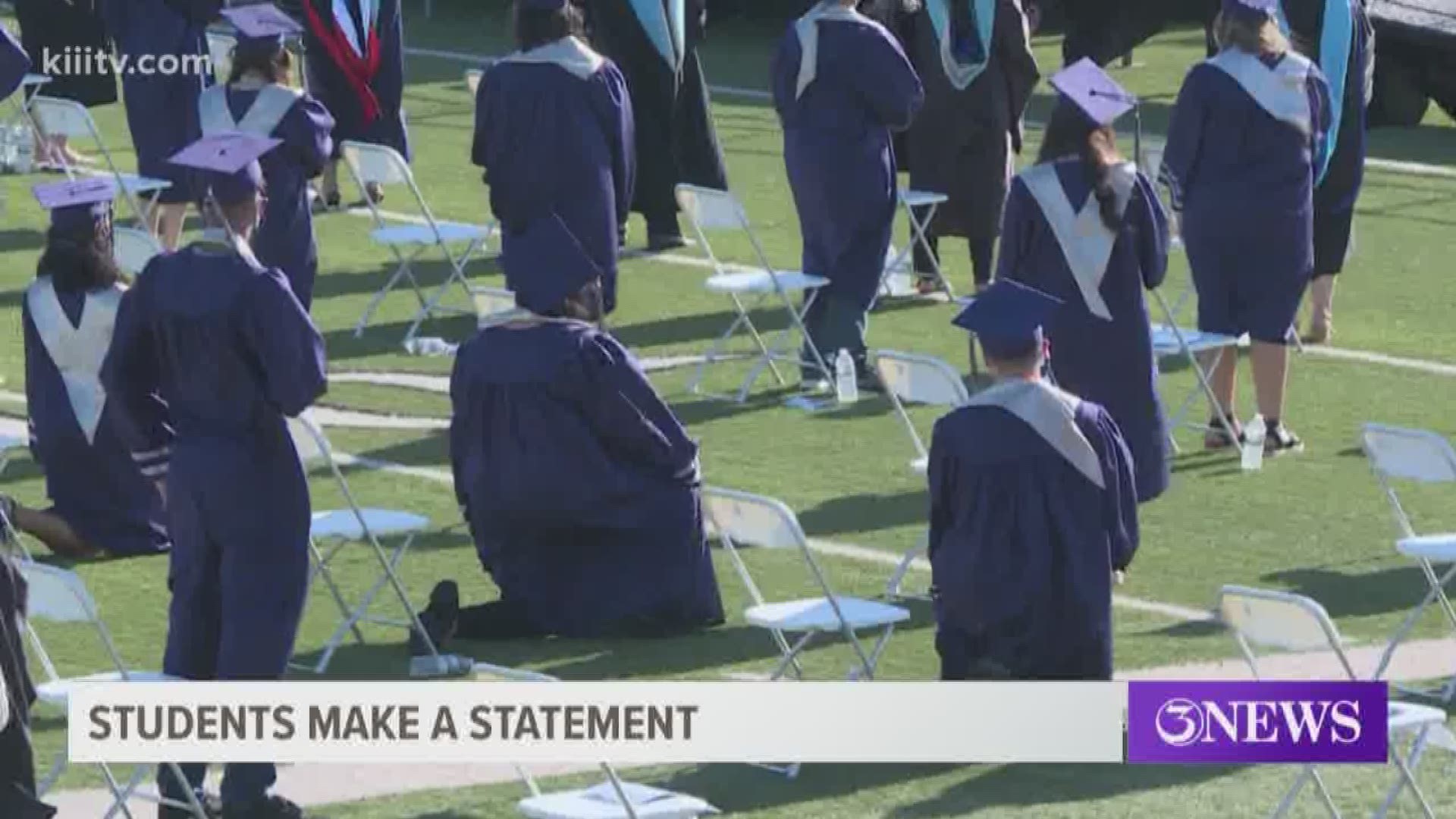 Some students were seen standing for the national anthem while raising a fist and others took a knee for their beliefs.