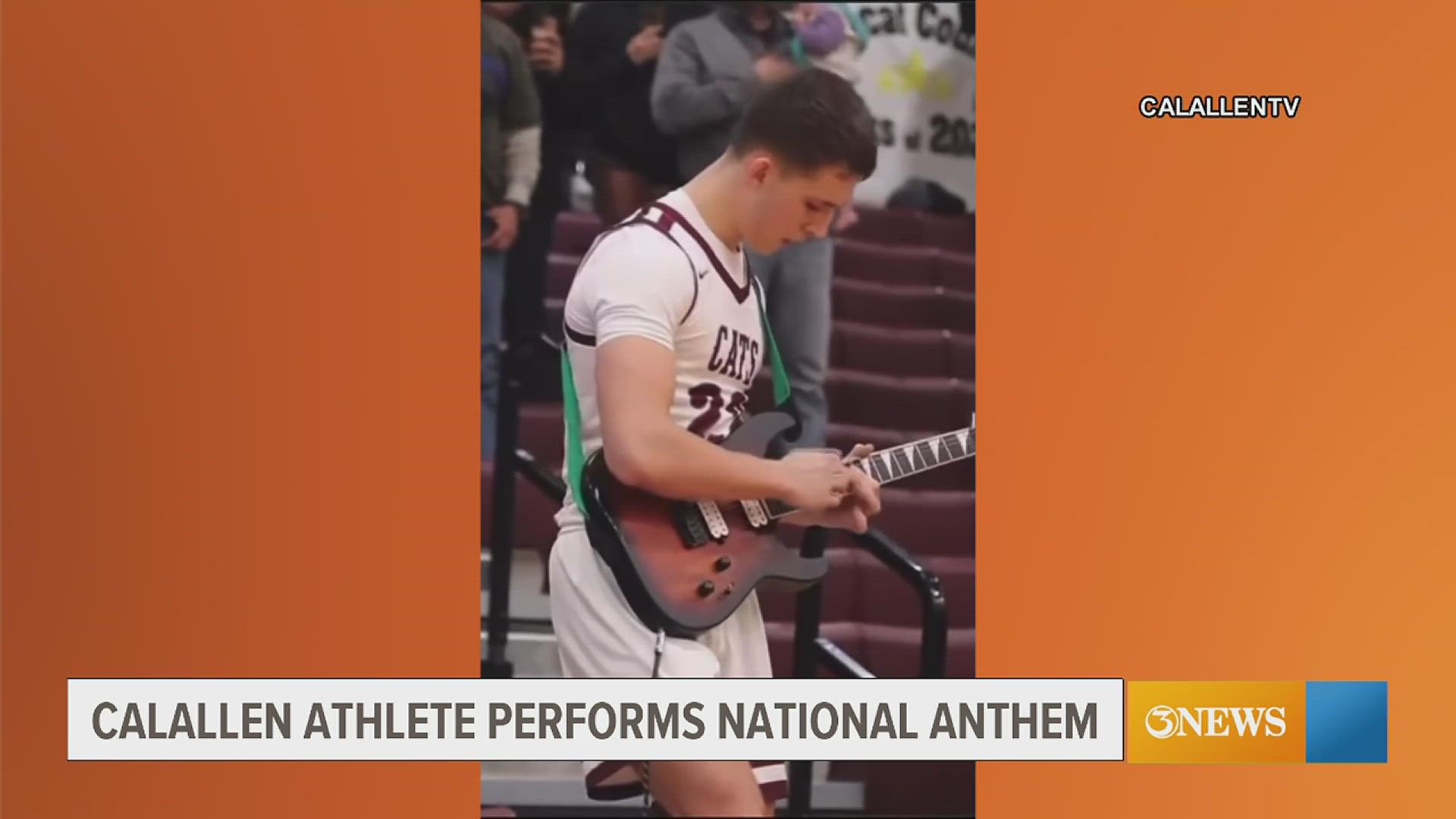 The post of Andrew Logan, a senior at Calallen High School, playing the National Anthem on his electric guitar has more than 653K views online.