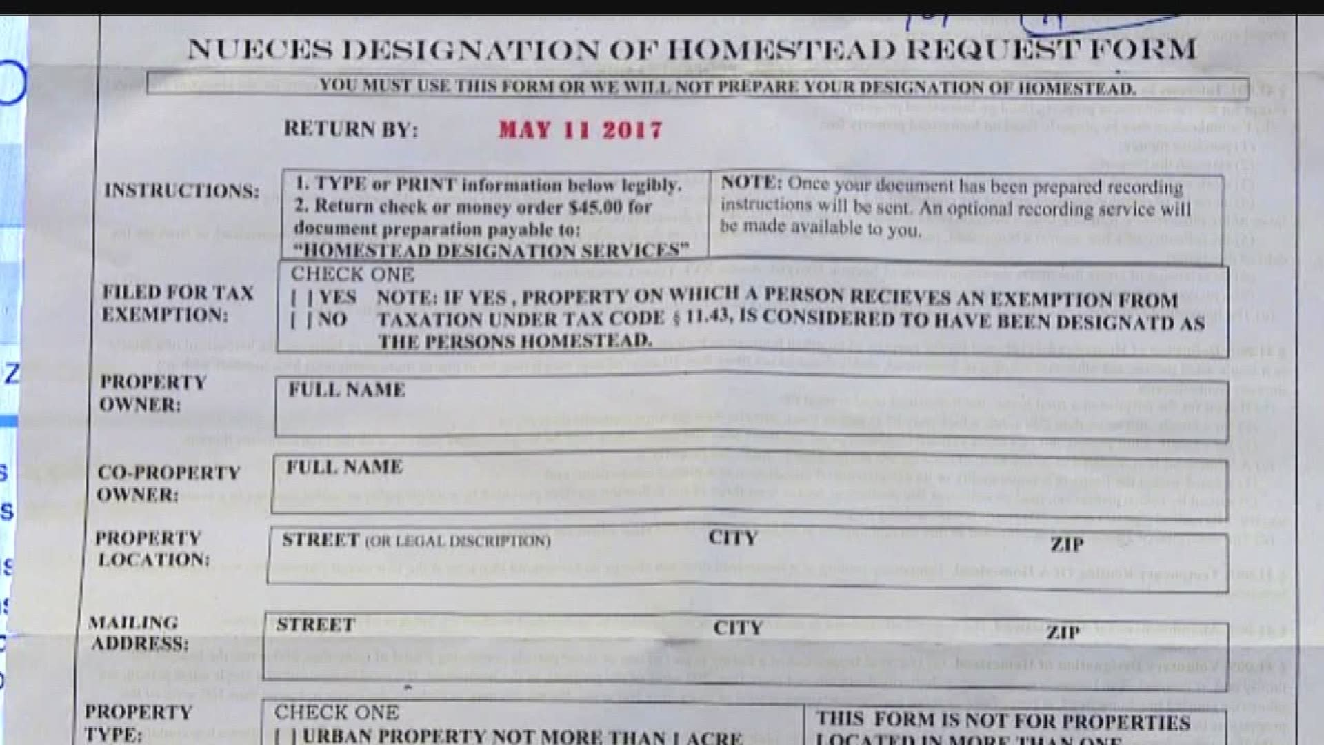 Letters Offering Homestead Exemption