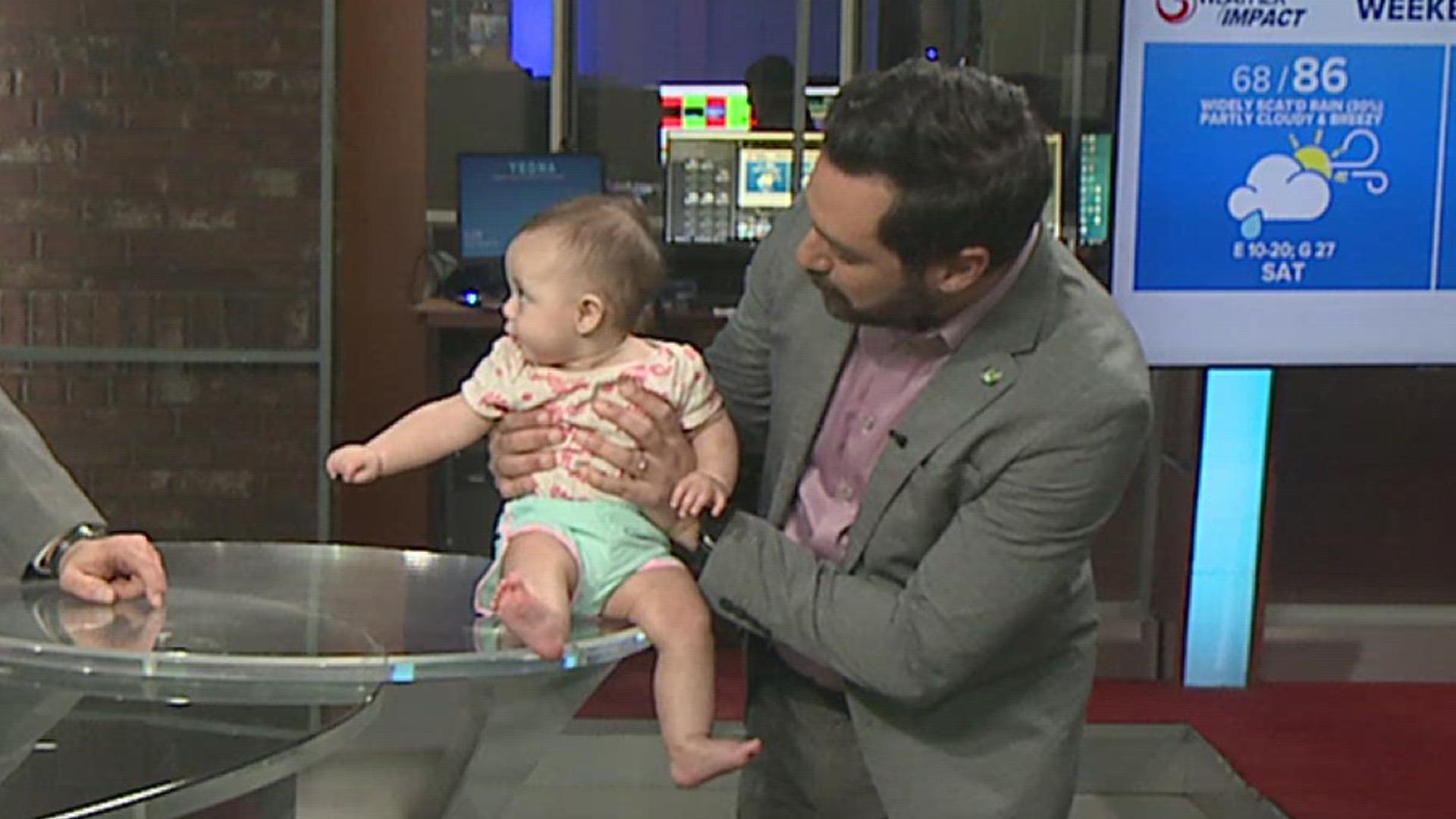 Miss Rayleigh Holt came by the newsroom Friday night to have a dinner date with dad and watch him work!