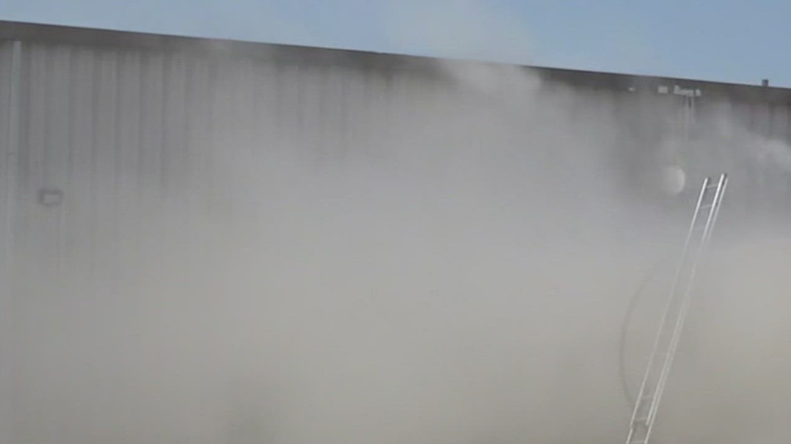 CCFD work to tackle warehouse fire off of Lipan Street