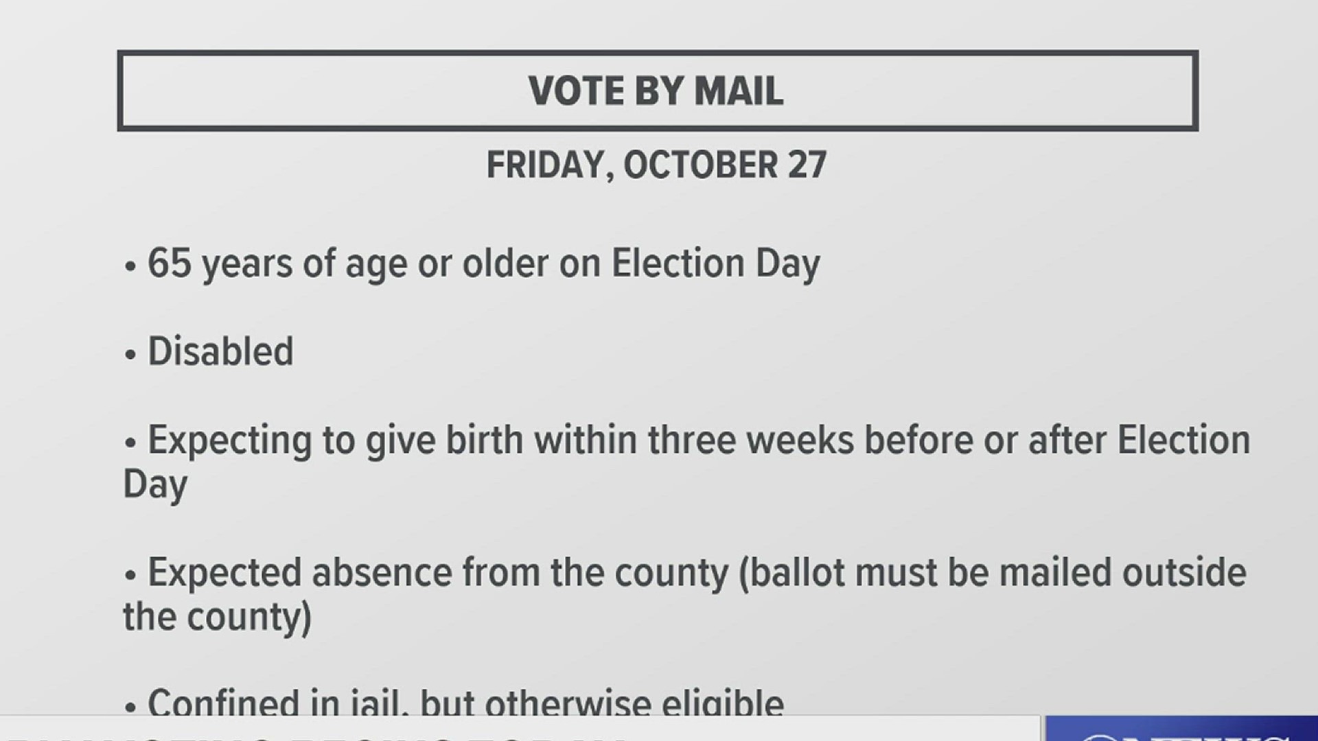 If voting by mail, ballot applications must be received by this Friday, Oct. 27