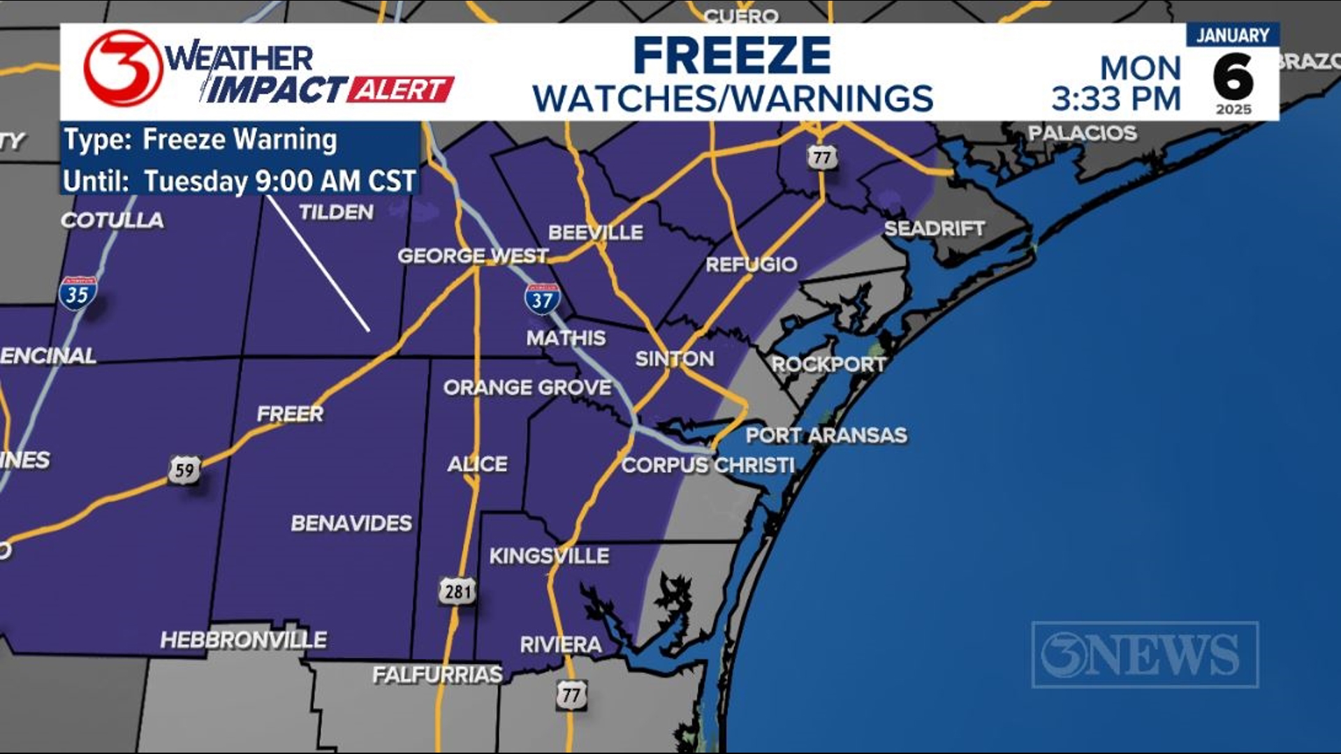 WEATHER IMPACT ALERT: Freezing Temperatures in the coastal Bend Tuesday ...