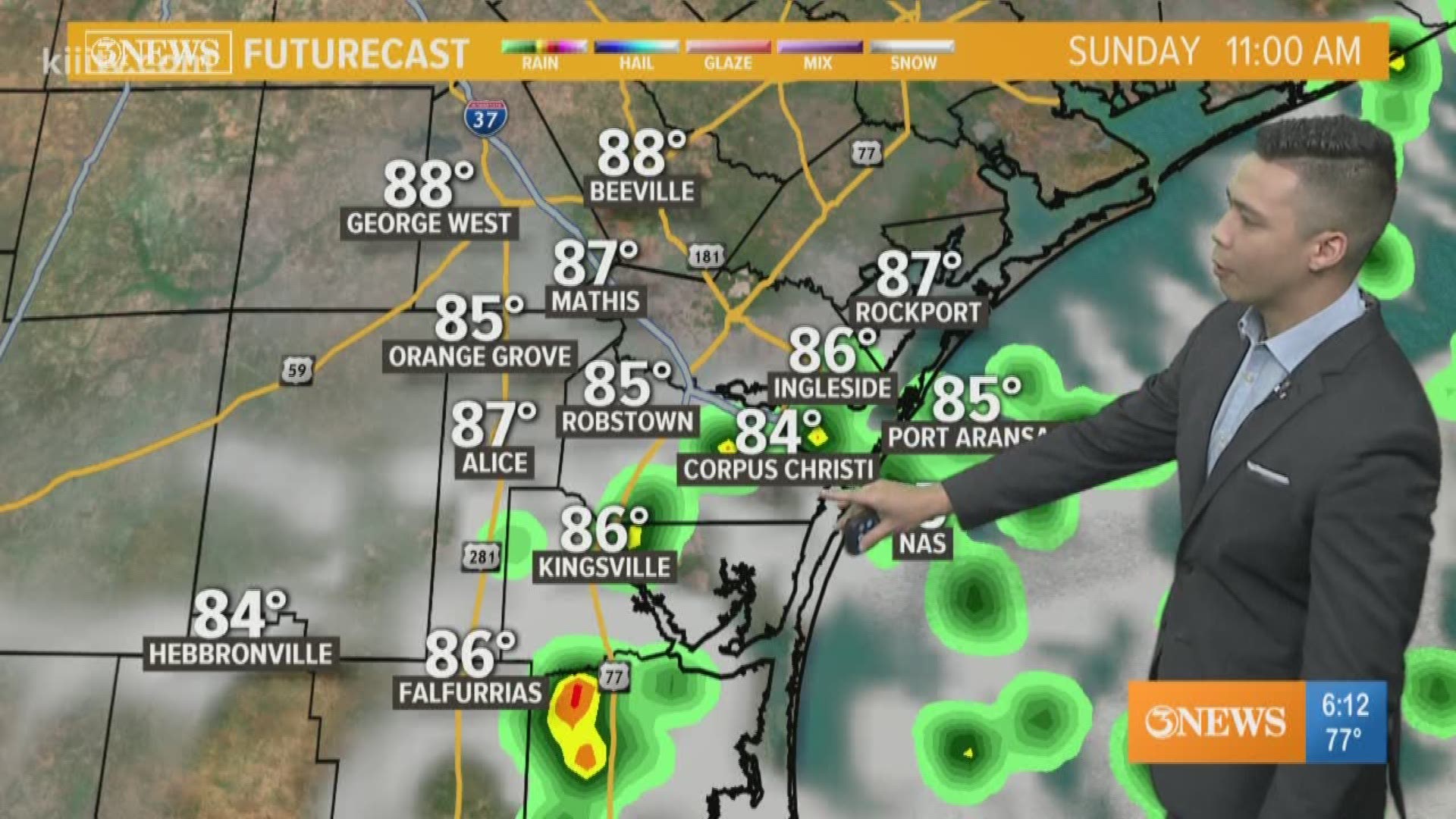 Isolated showers and storms through the early afternoon.