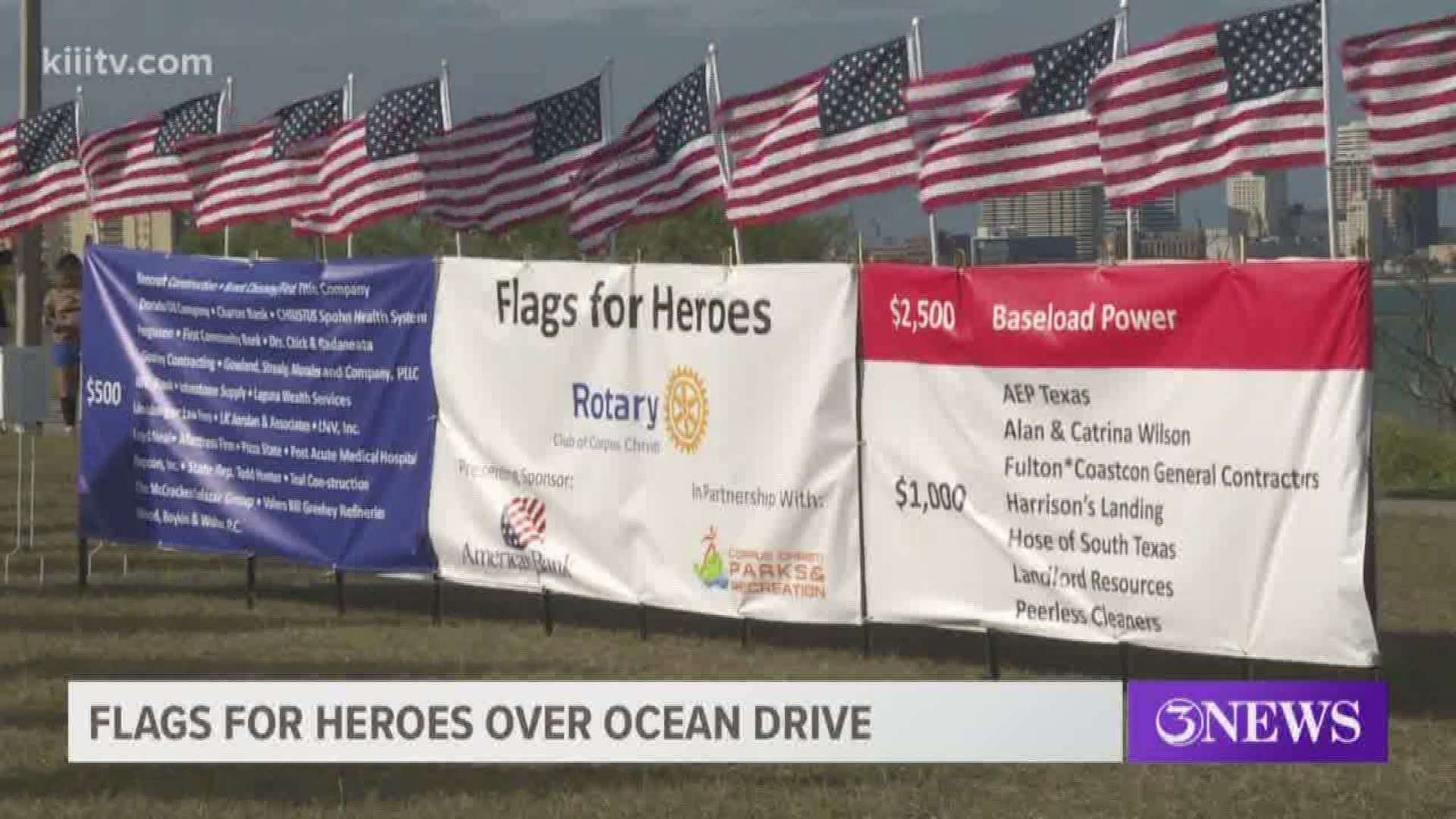 Over 50 volunteers and the Corpus Christi Rotary Club put out a thousand flags on display along Ocean Drive to remember and honor our veterans on their special day.
