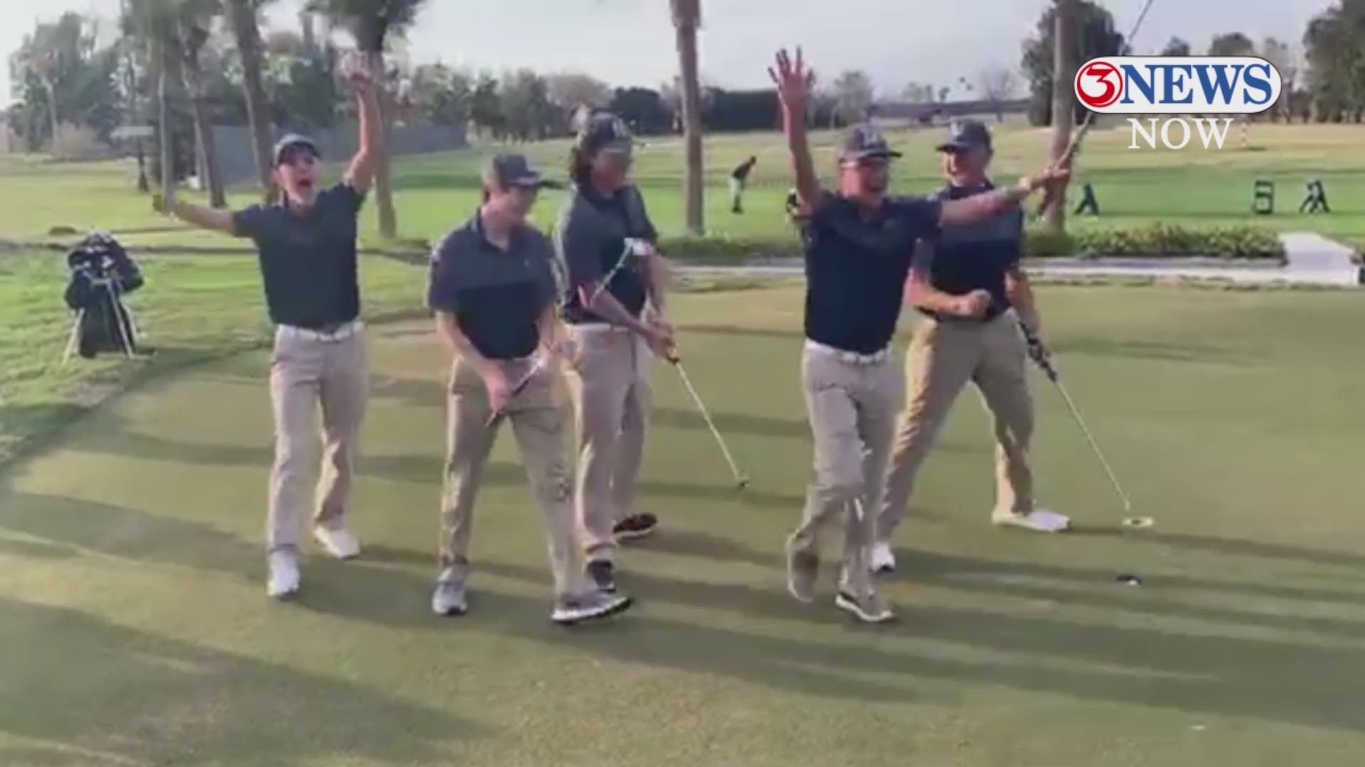 Members of the Veterans Memorial High School golf team in Corpus Christi landed this trick shot last week during a tournament in Los Fresnos, Texas.