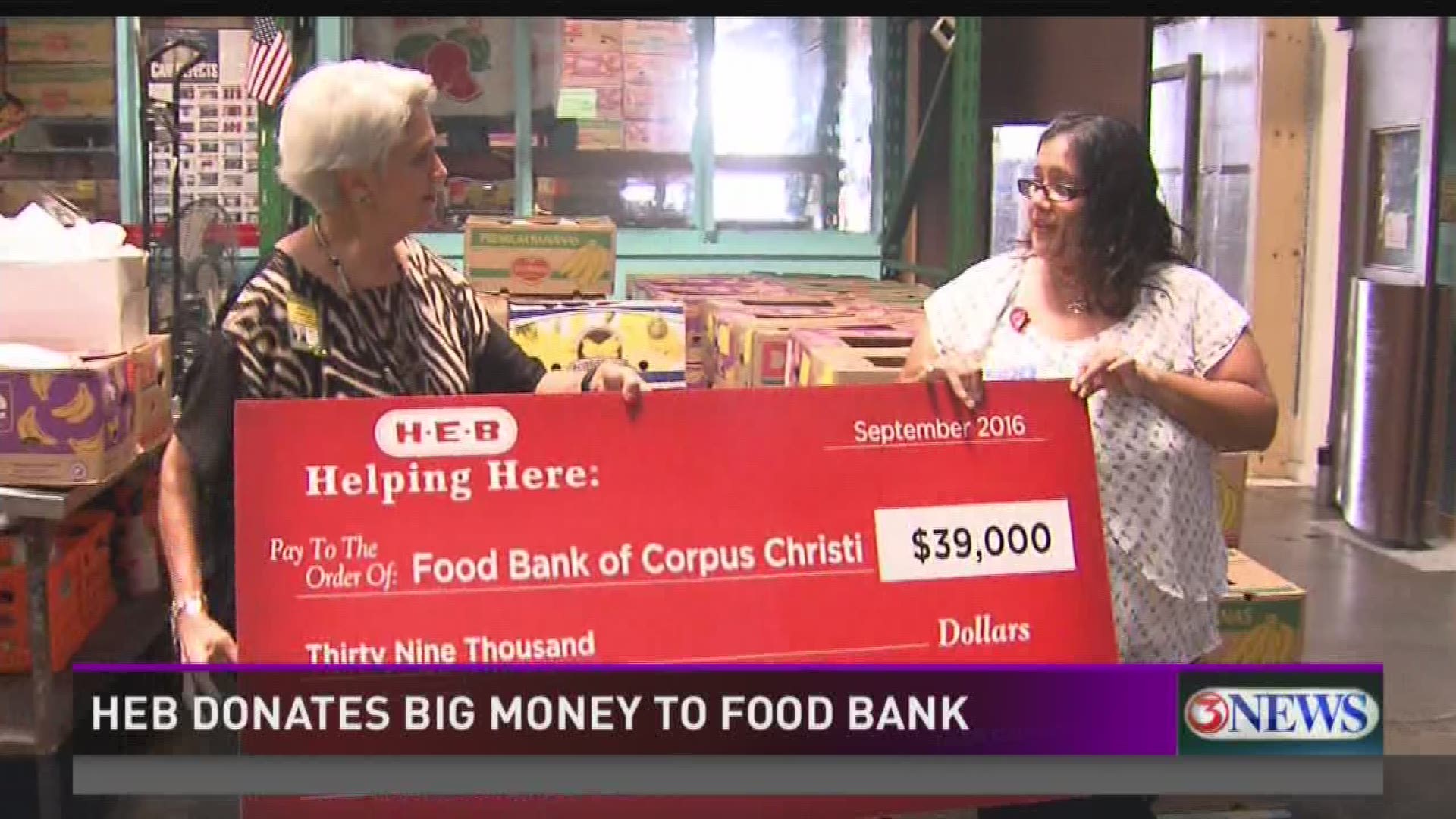 The Food Bank of Corpus Christi received a big financial boost from HEB Tuesday. 