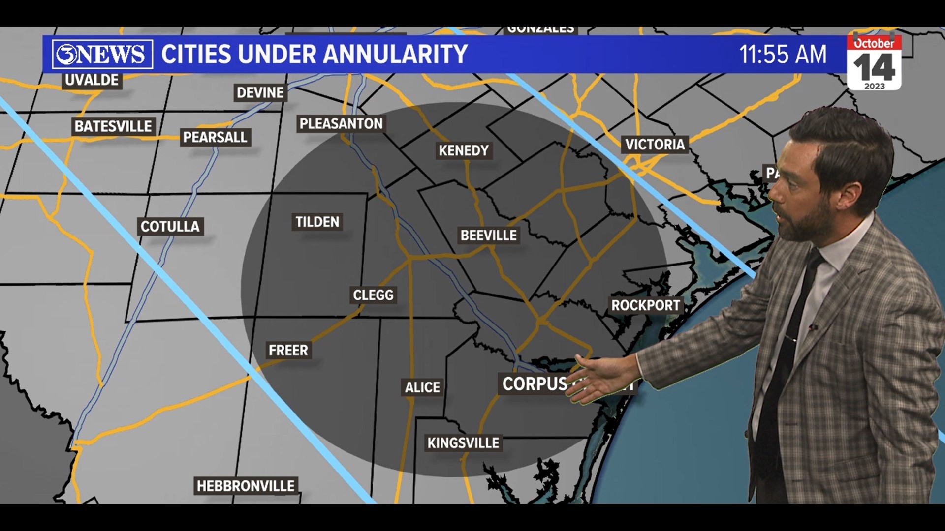 The unusual event will be visible in the Coastal Bend on Oct. 14.