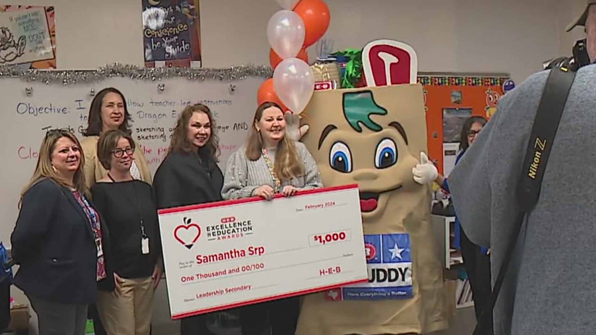 William Adams Middle School 7th grade art teacher, Samantha Srp, was named as a finalist in H-E-B's Excellence in Education Awards!